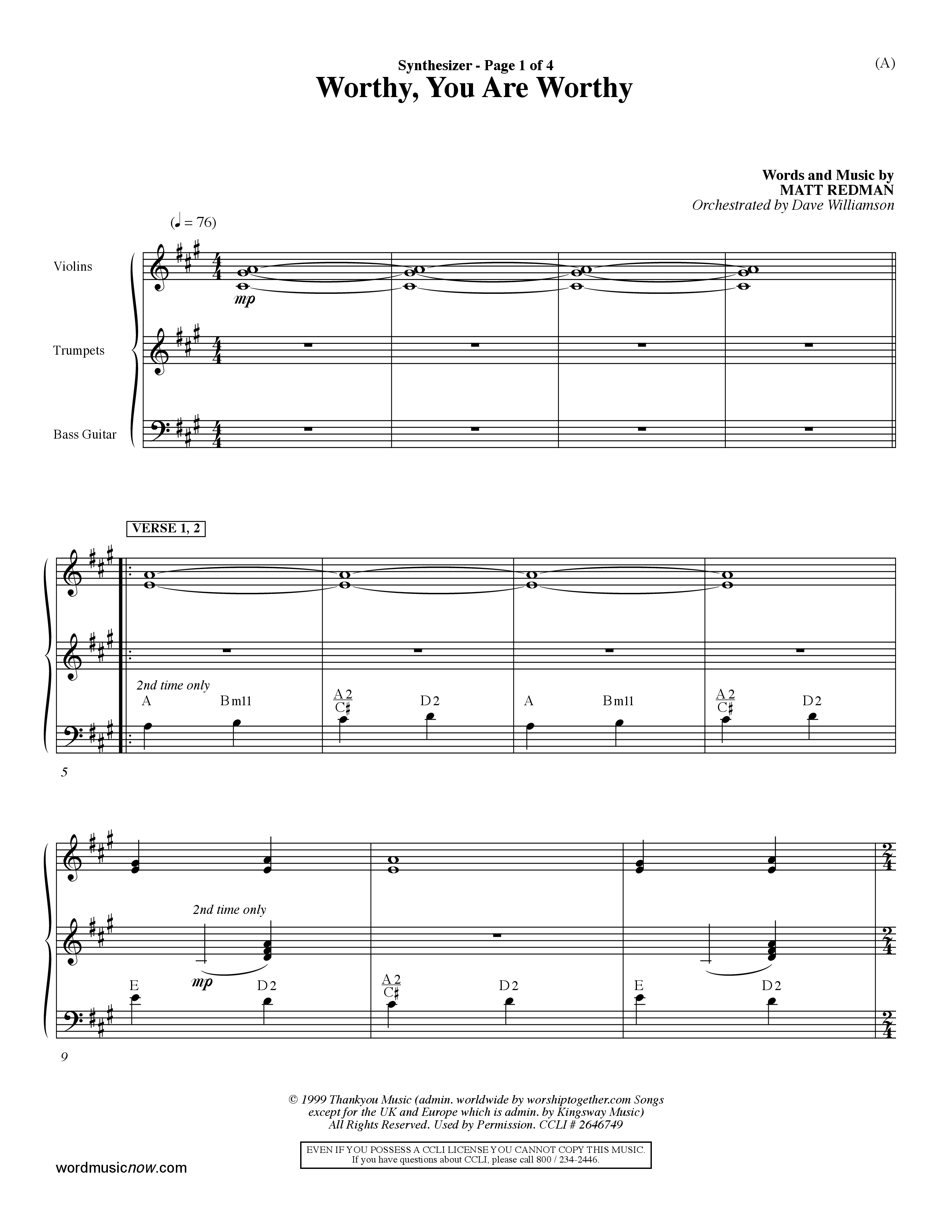 Worthy (Choral Anthem SATB) Synth (Word Music / Orch. Dave Williamson)