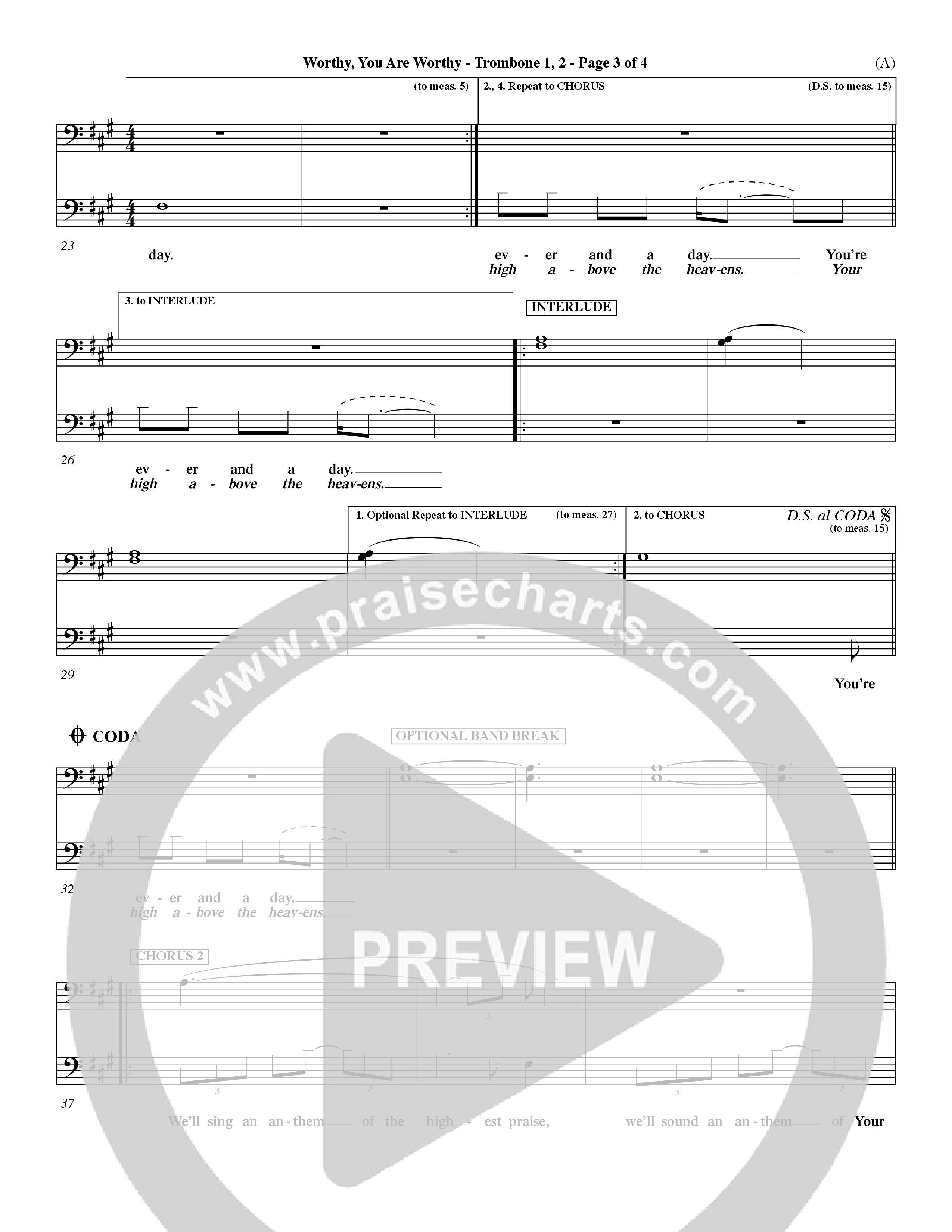 Worthy (Choral Anthem SATB) Trombone 1/2 (Word Music / Orch. Dave Williamson)