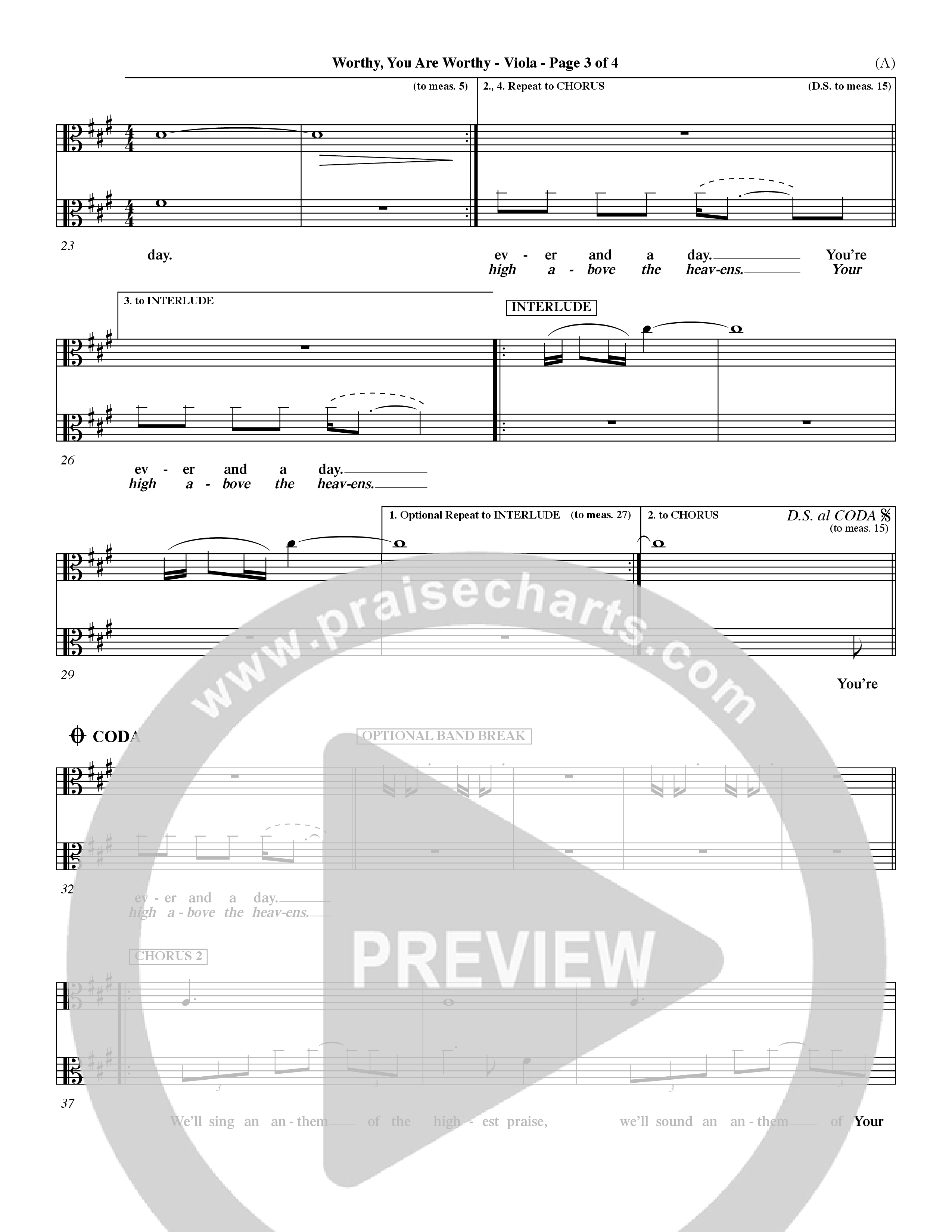 Worthy (Choral Anthem SATB) Viola (Word Music / Orch. Dave Williamson)