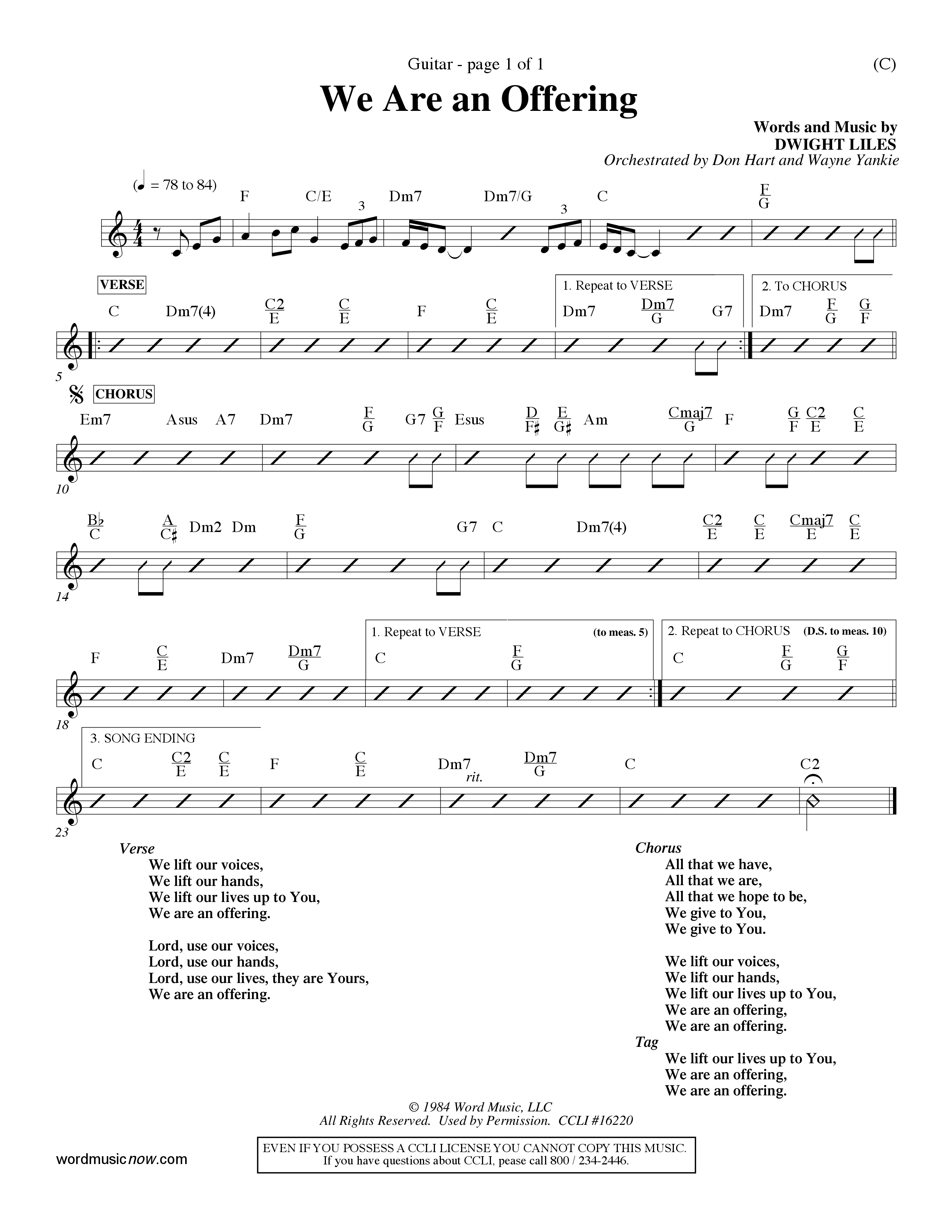 We Are An Offering (Choral Anthem SATB) Acoustic Guitar (Word Music Choral / Orch. Dan Hart / Orch. Wayne Yankie)