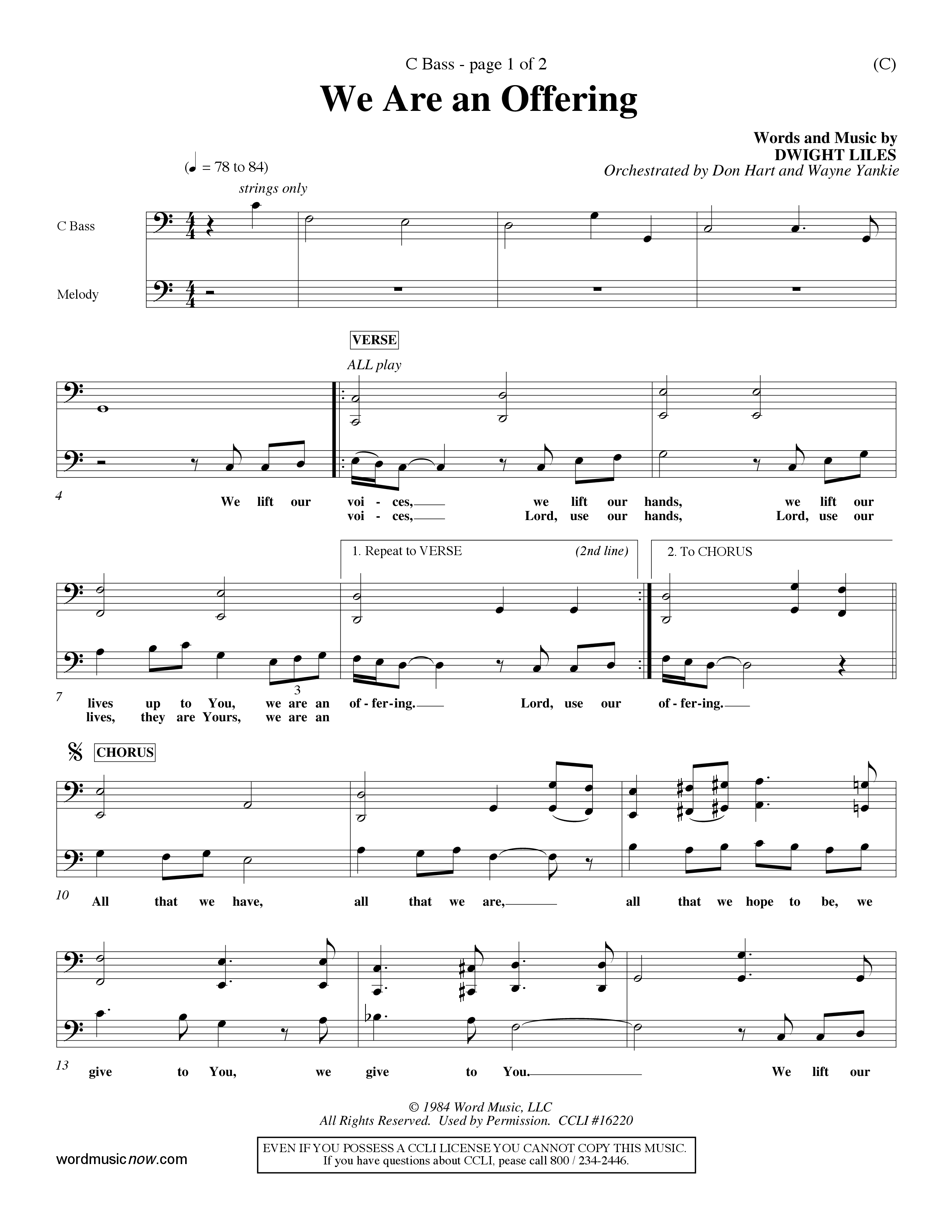 We Are An Offering (Choral Anthem SATB) Contrabass (Word Music Choral / Orch. Dan Hart / Orch. Wayne Yankie)