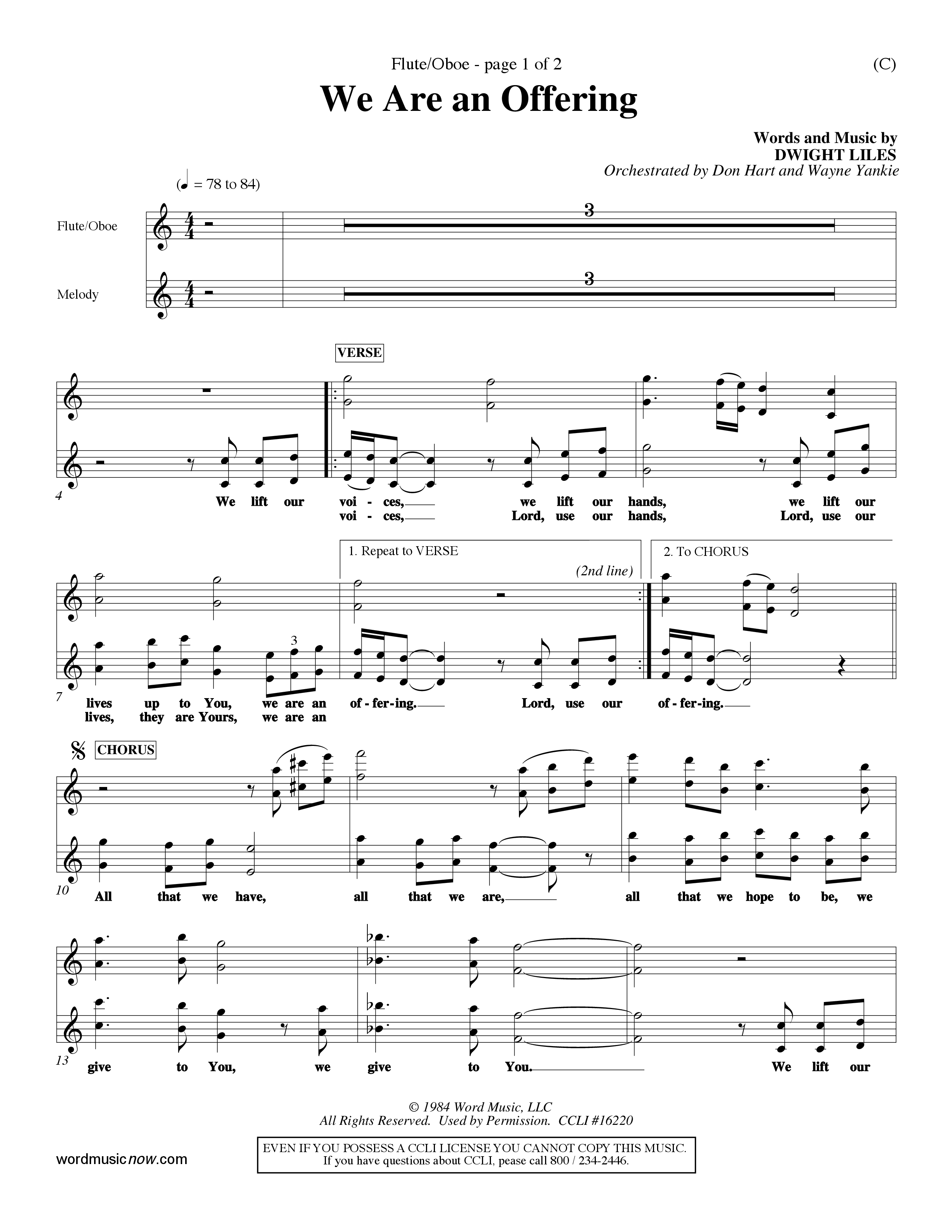 We Are An Offering (Choral Anthem SATB) Flute/Oboe (Word Music Choral / Orch. Dan Hart / Orch. Wayne Yankie)