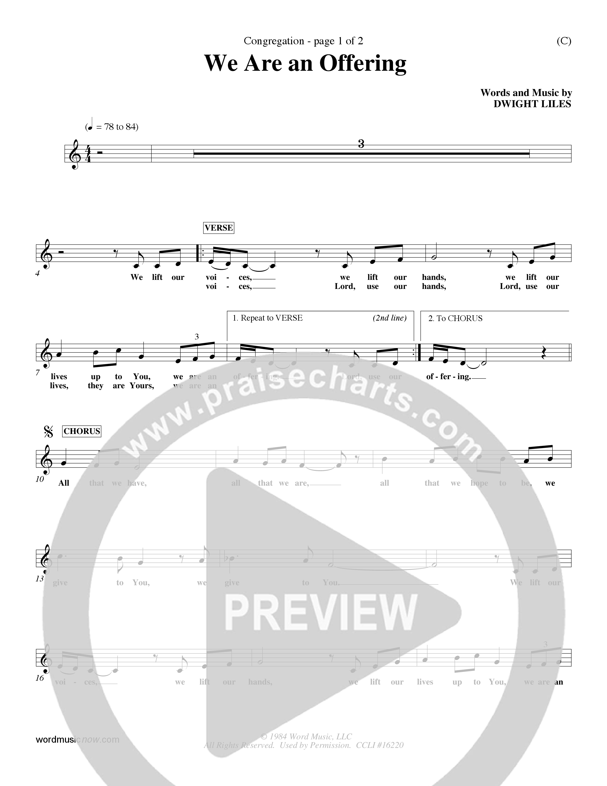 We Are An Offering (Choral Anthem SATB) Lead Sheet (Mel) (Word Music Choral / Orch. Dan Hart / Orch. Wayne Yankie)