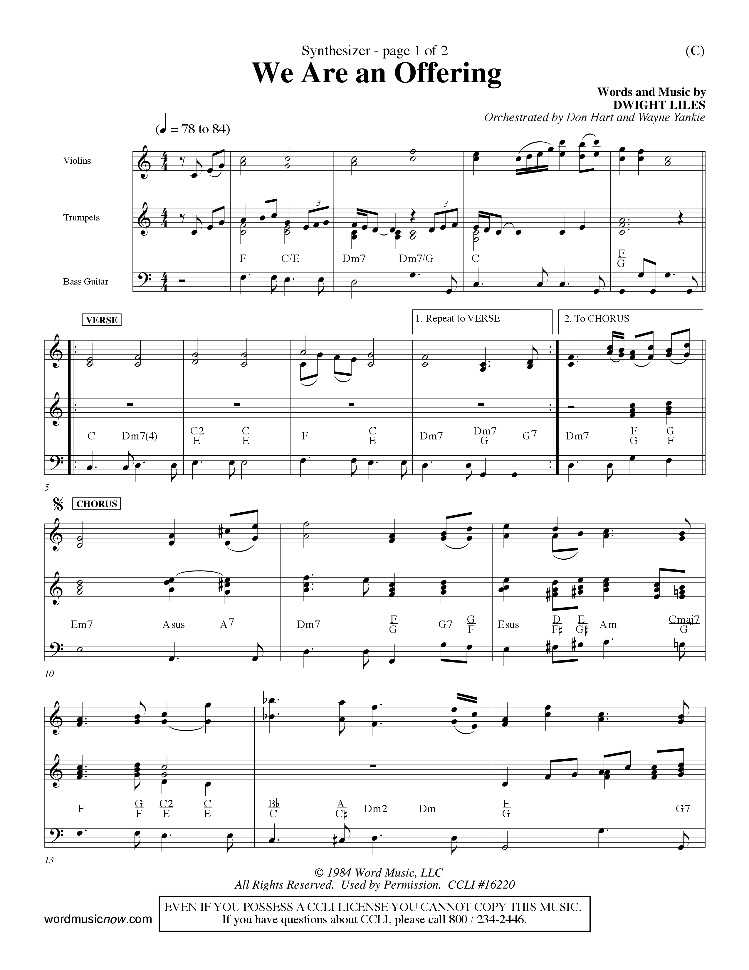 We Are An Offering (Choral Anthem SATB) Synth (Word Music Choral / Orch. Dan Hart / Orch. Wayne Yankie)