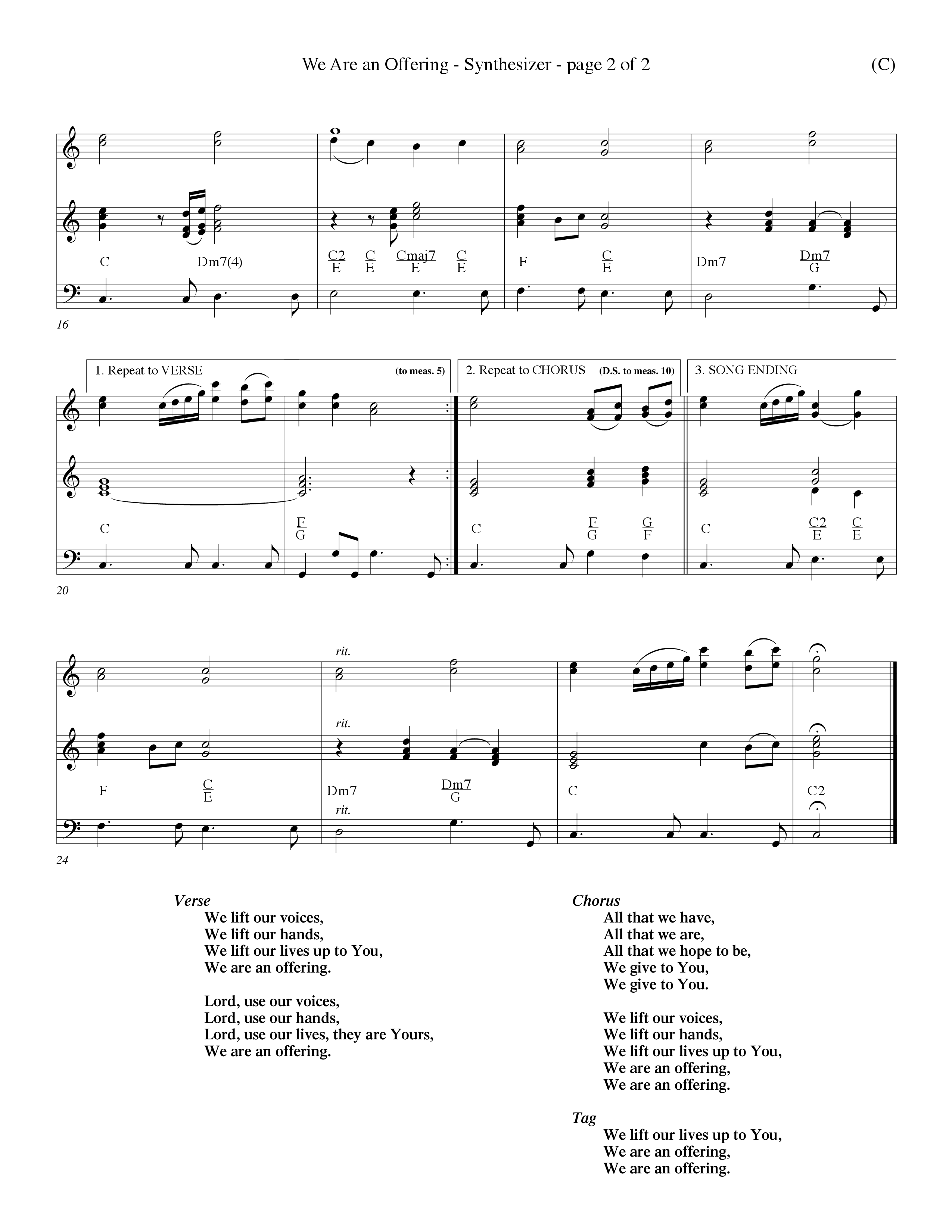 We Are An Offering (Choral Anthem SATB) Synth (Word Music Choral / Orch. Dan Hart / Orch. Wayne Yankie)
