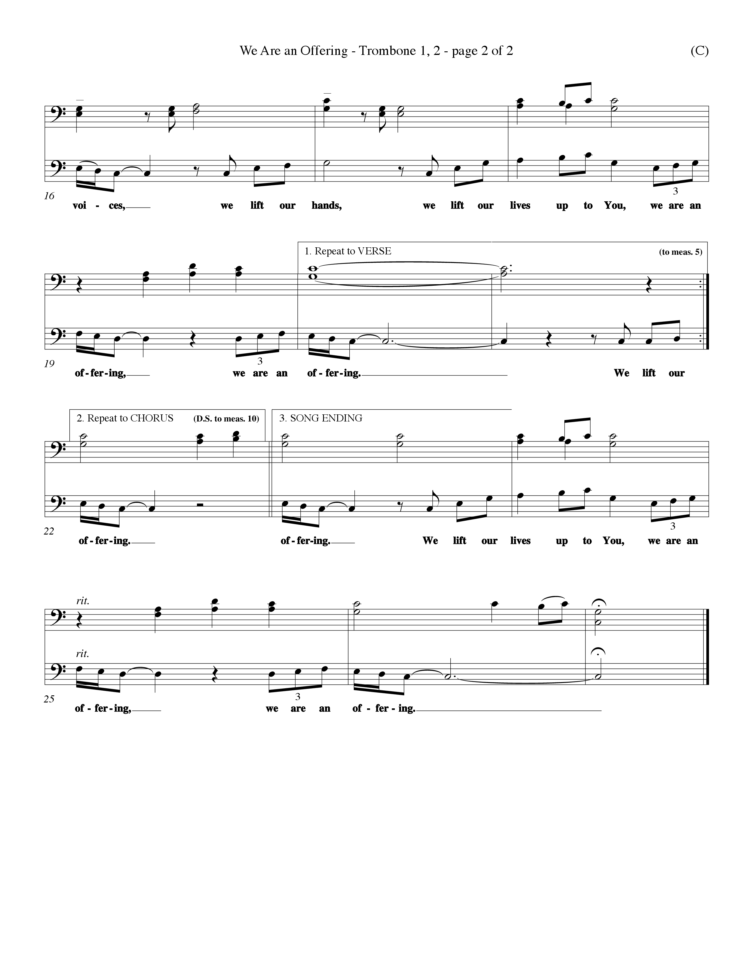 We Are An Offering (Choral Anthem SATB) Trombone 1/2 (Word Music Choral / Orch. Dan Hart / Orch. Wayne Yankie)