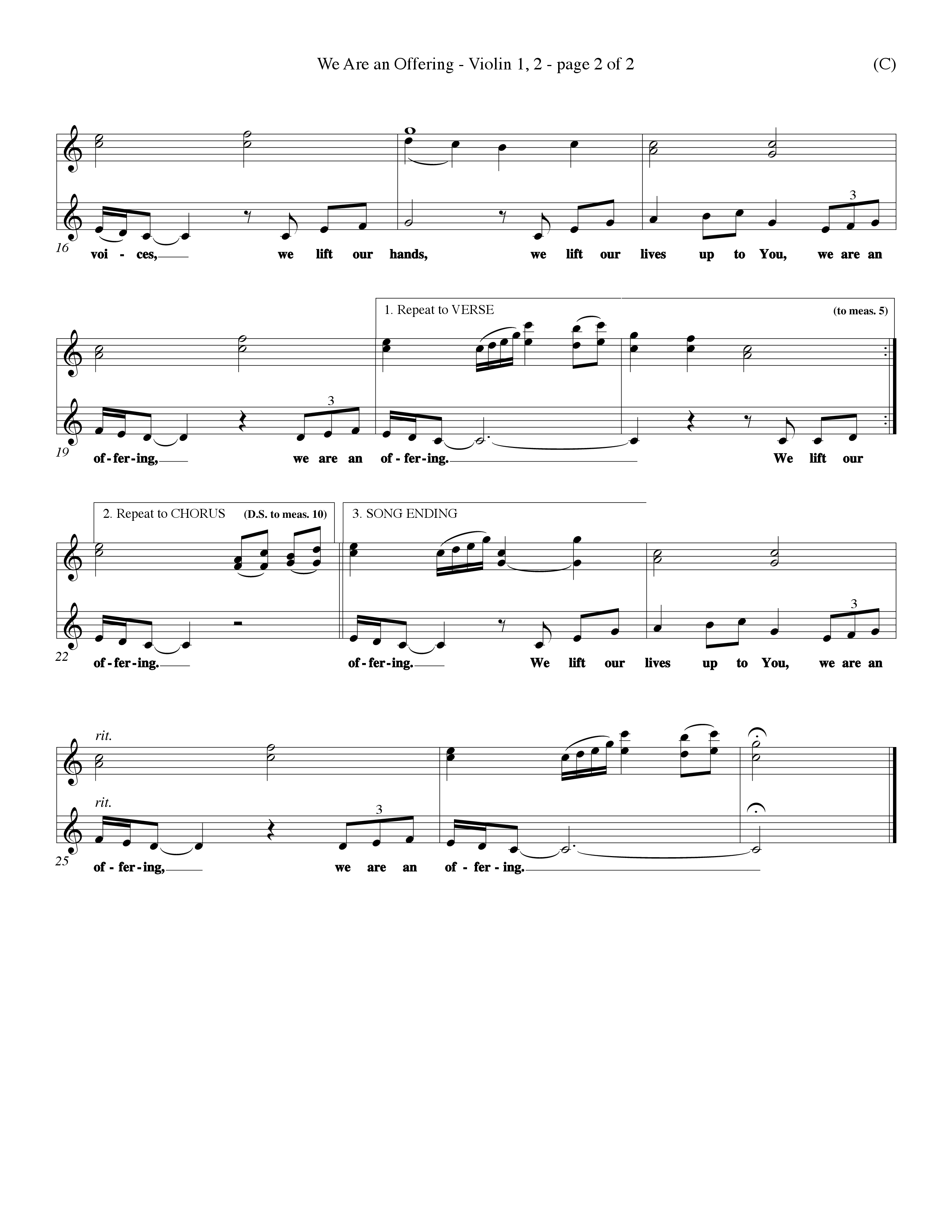 We Are An Offering (Choral Anthem SATB) Violin 1/2 (Word Music Choral / Orch. Dan Hart / Orch. Wayne Yankie)