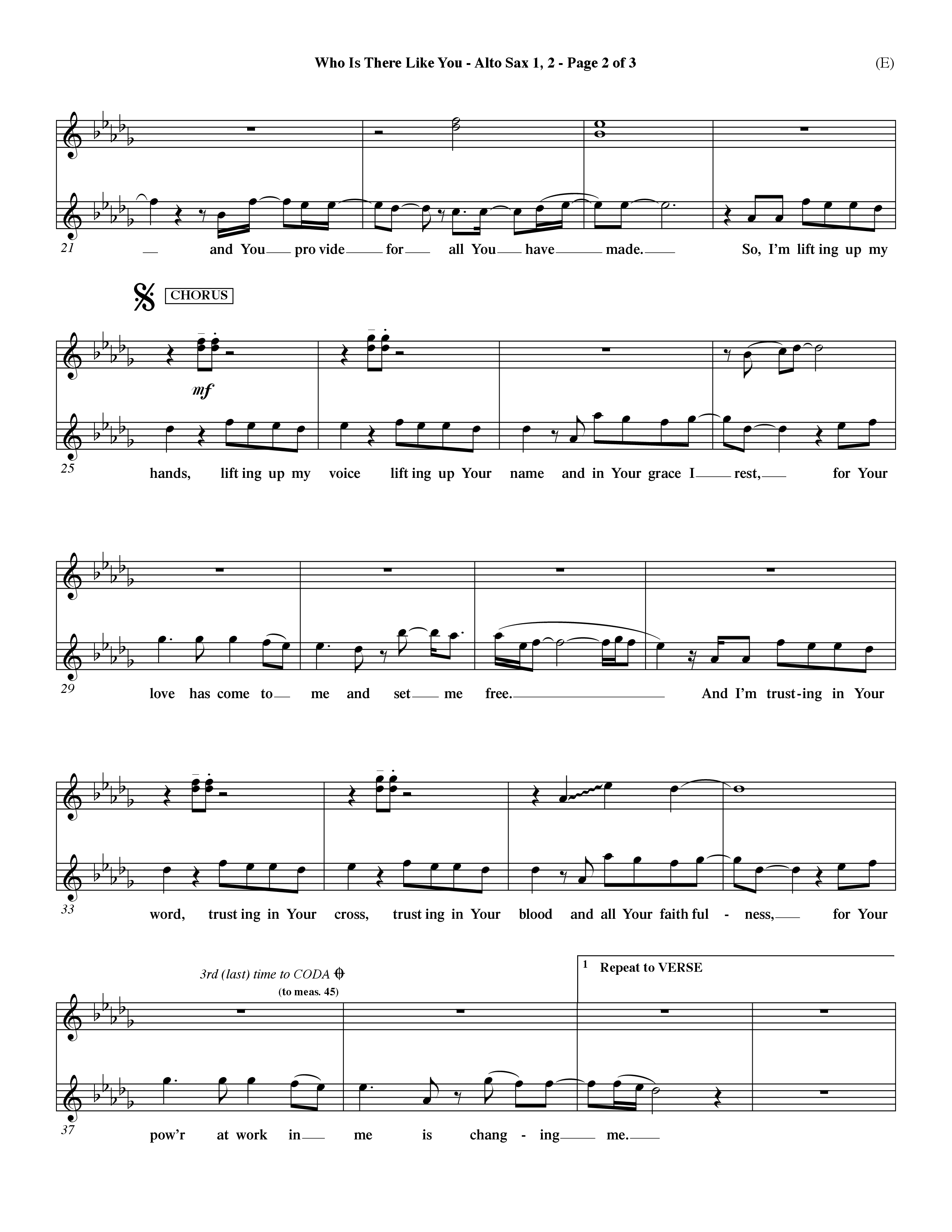 Who is There Like You (Choral Anthem SATB) Alto Sax 1/2 (Word Music Choral / Orch. Lee Marcum)
