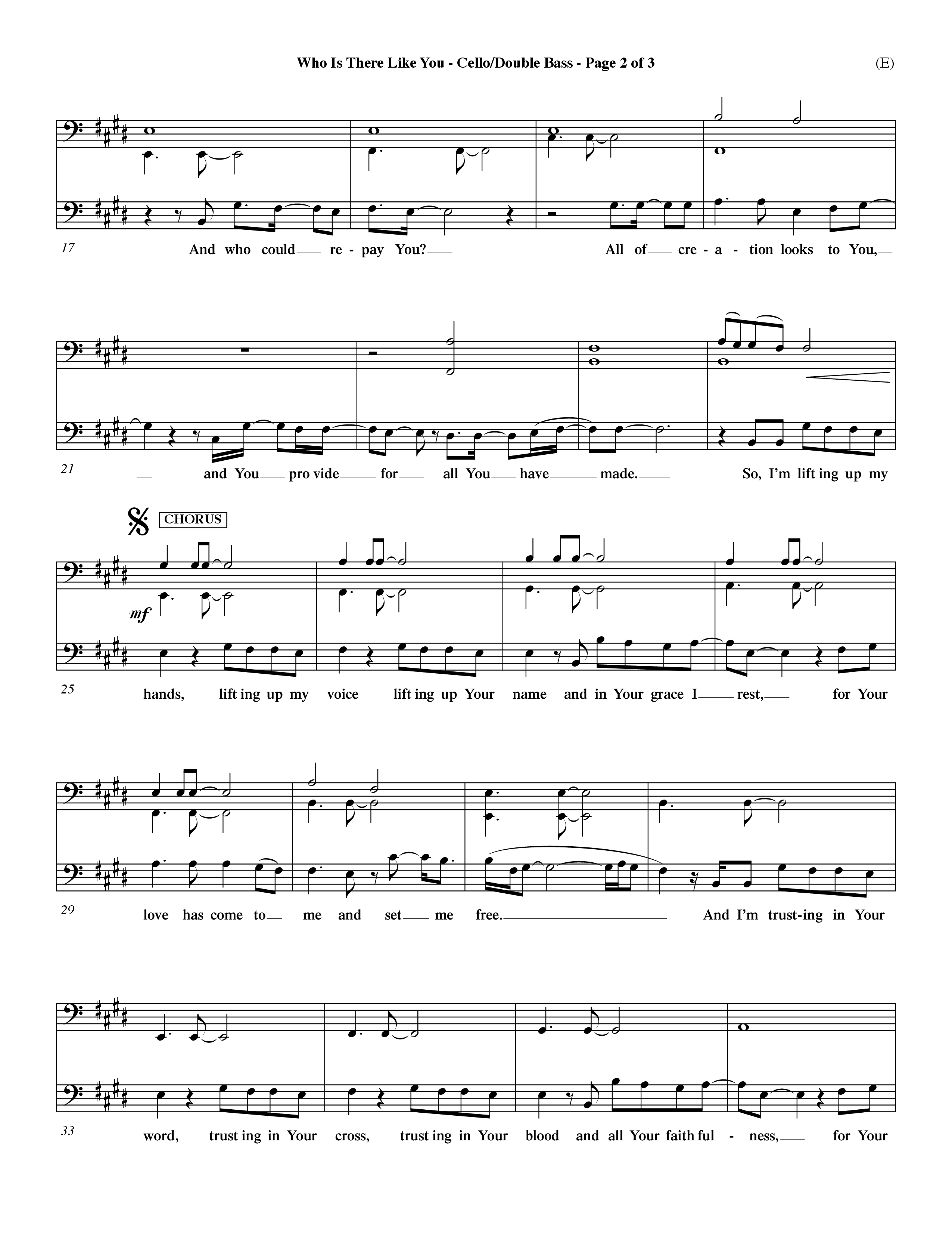 Who is There Like You (Choral Anthem SATB) Cello/Bass (Word Music Choral / Orch. Lee Marcum)