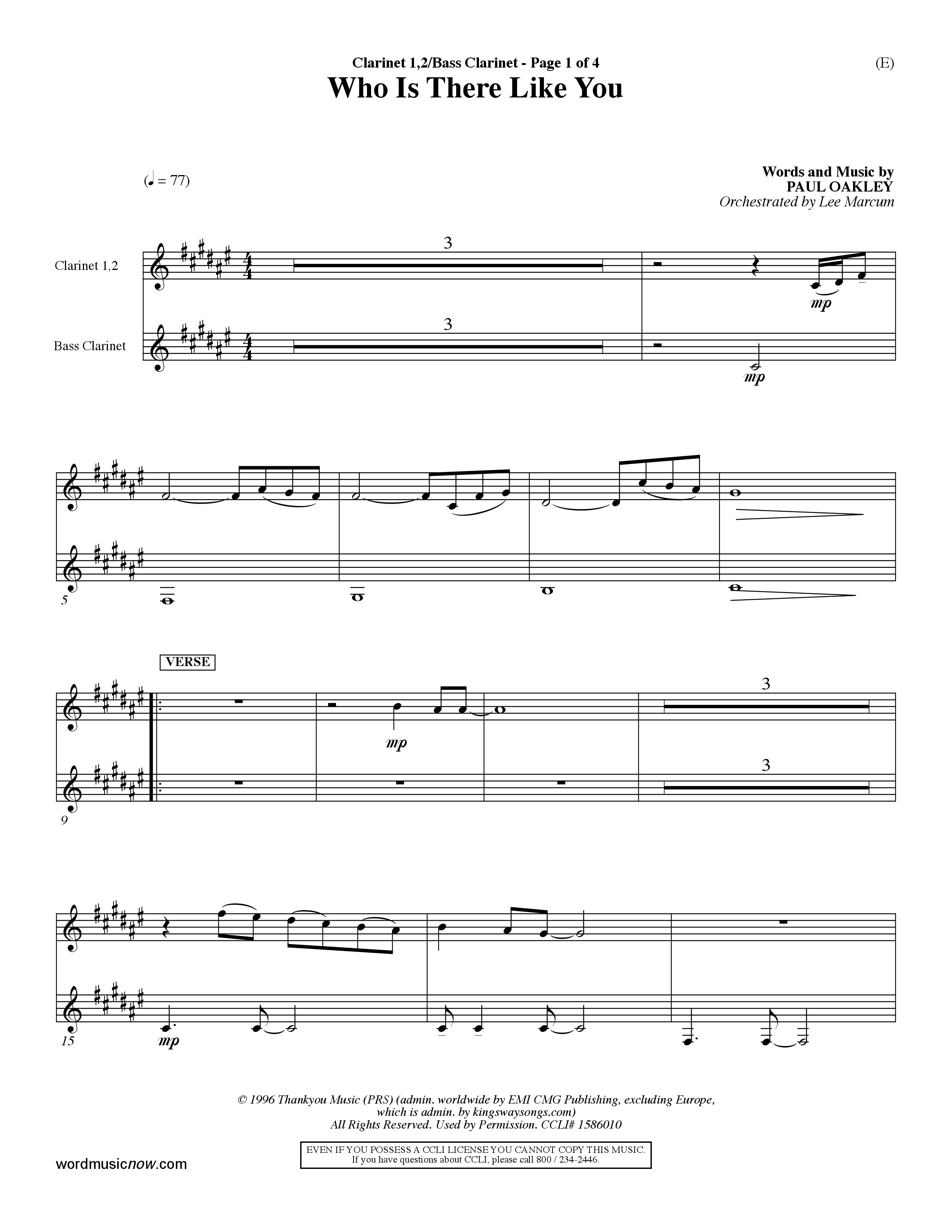Who is There Like You (Choral Anthem SATB) Clarinet 1/2, Bass Clarinet (Word Music Choral / Orch. Lee Marcum)