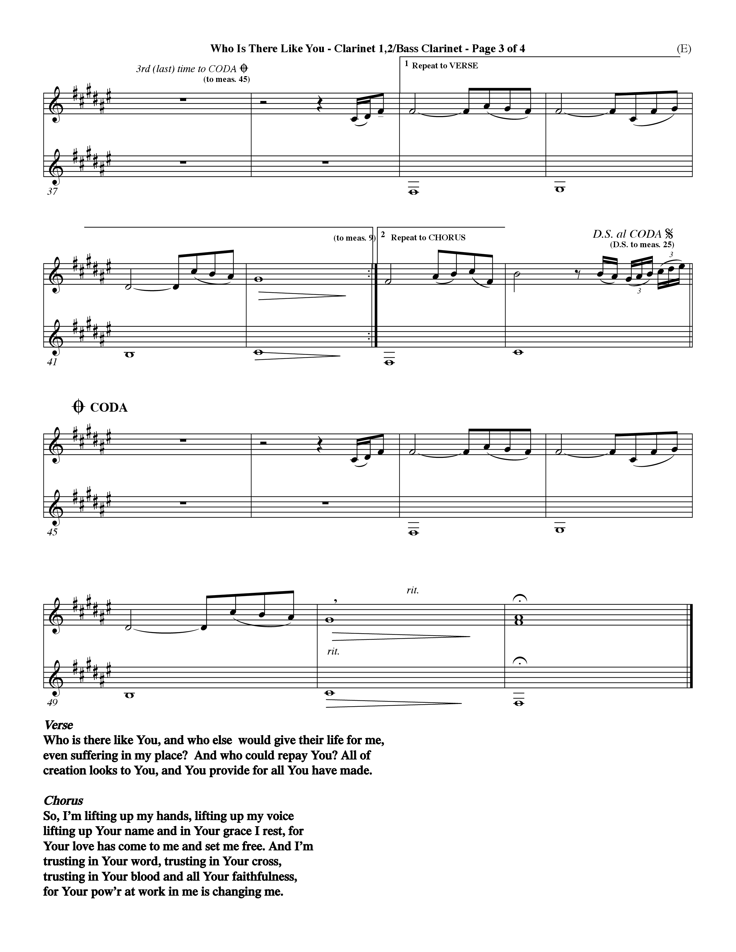 Who is There Like You (Choral Anthem SATB) Clarinet 1/2, Bass Clarinet (Word Music Choral / Orch. Lee Marcum)