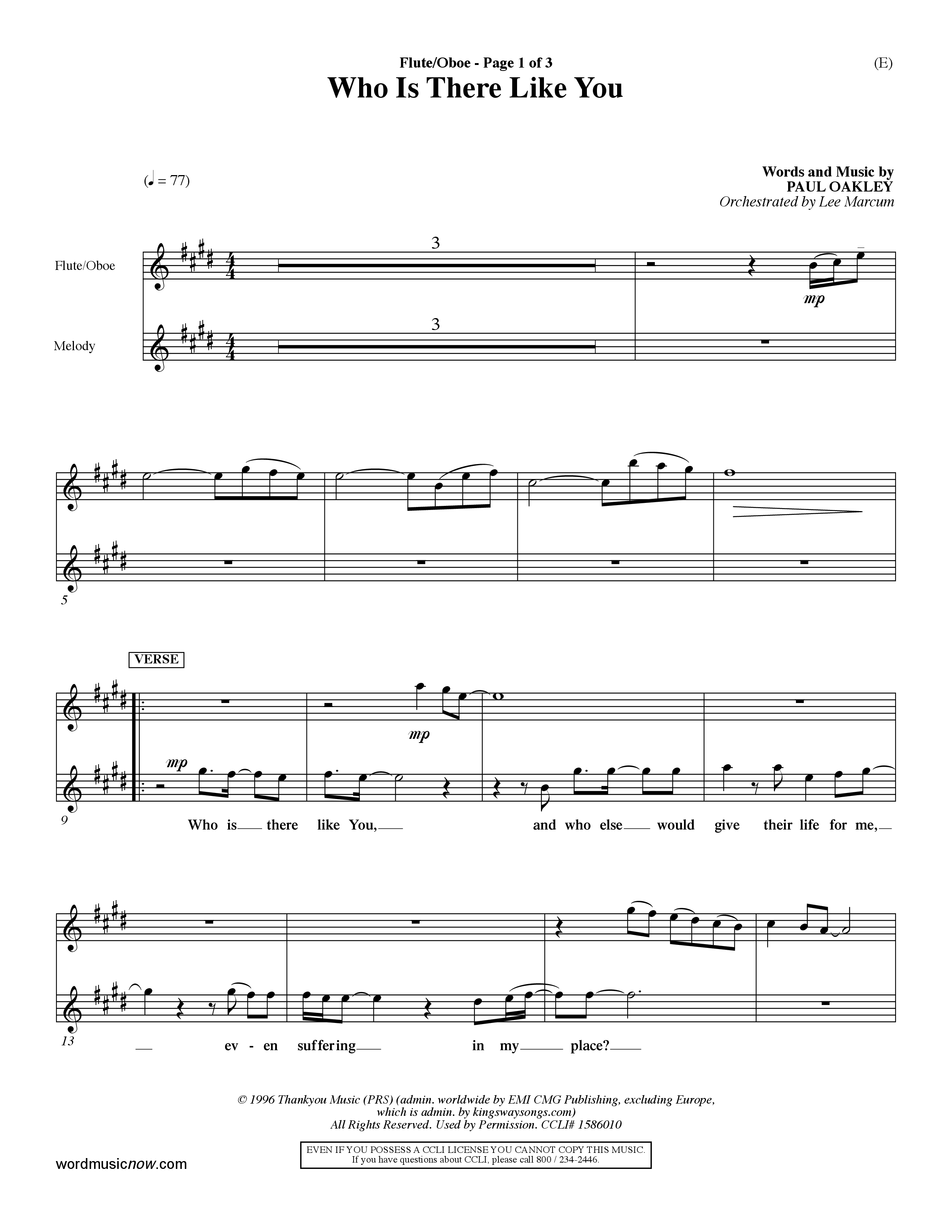 Who is There Like You (Choral Anthem SATB) Flute/Oboe (Word Music Choral / Orch. Lee Marcum)
