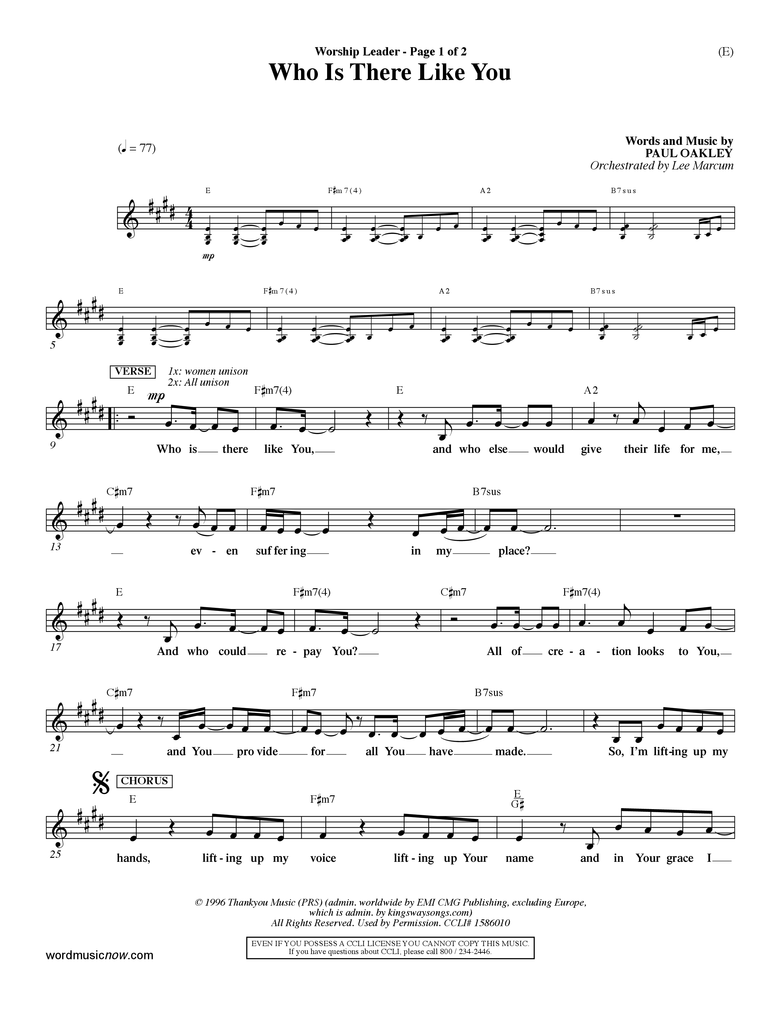 Who is There Like You (Choral Anthem SATB) Lead Sheet (Mel) (Word Music Choral / Orch. Lee Marcum)
