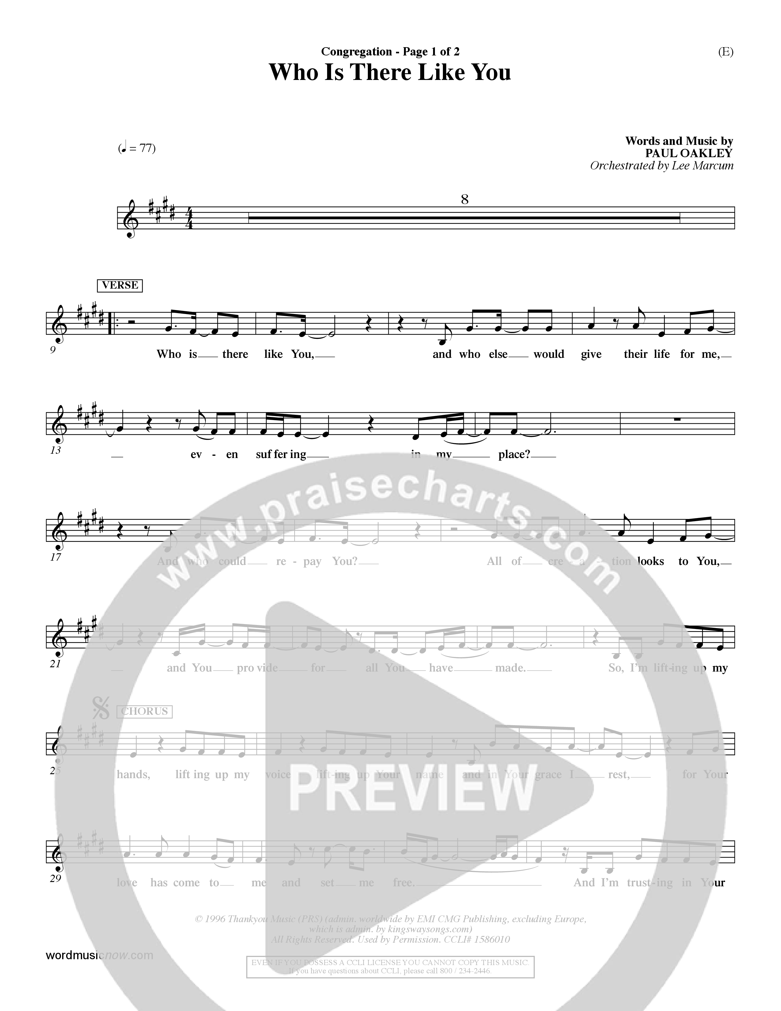 Who is There Like You (Choral Anthem SATB) Lead Sheet (Mel) (Word Music Choral / Orch. Lee Marcum)