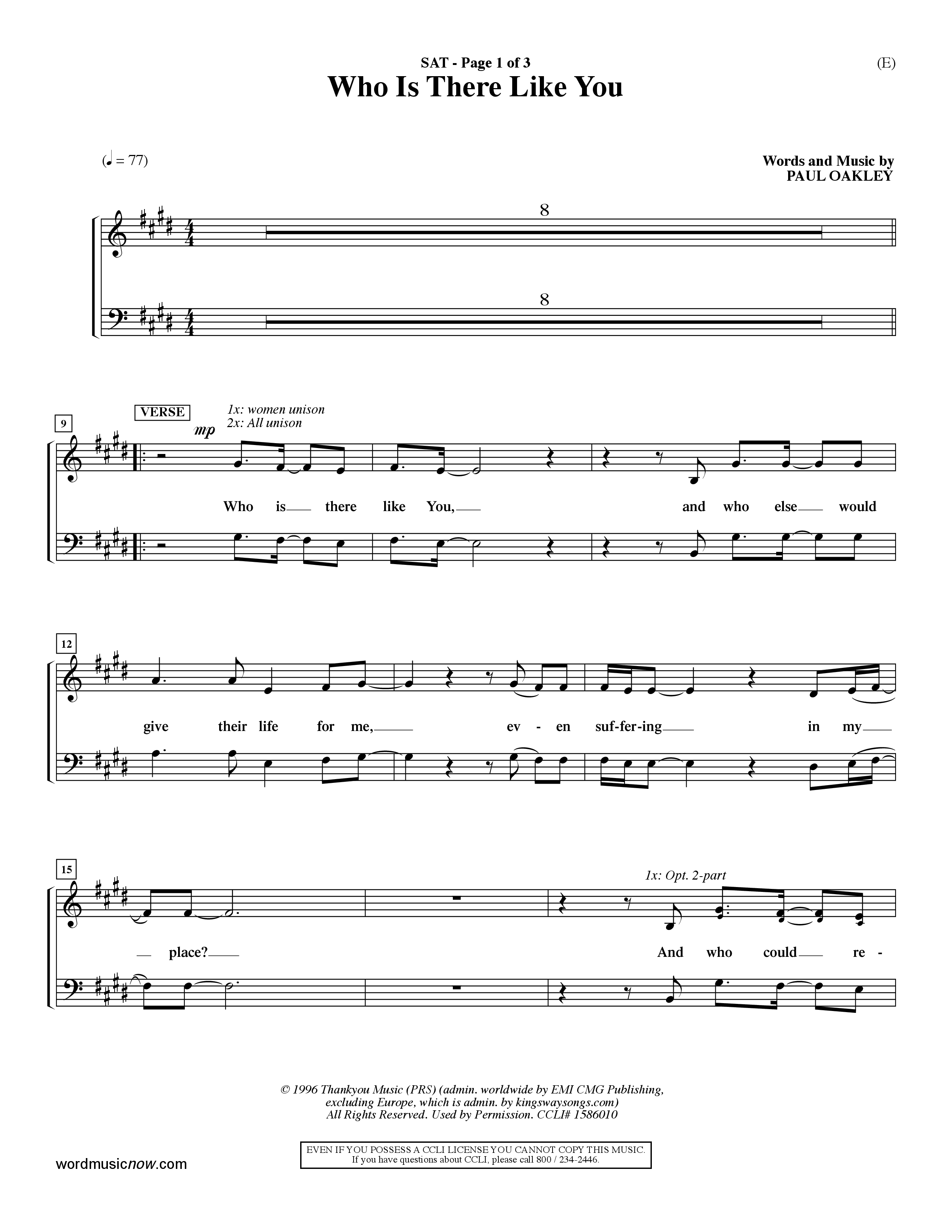 Who is There Like You (Choral Anthem SATB) Lead Sheet (SAT) (Word Music Choral / Orch. Lee Marcum)