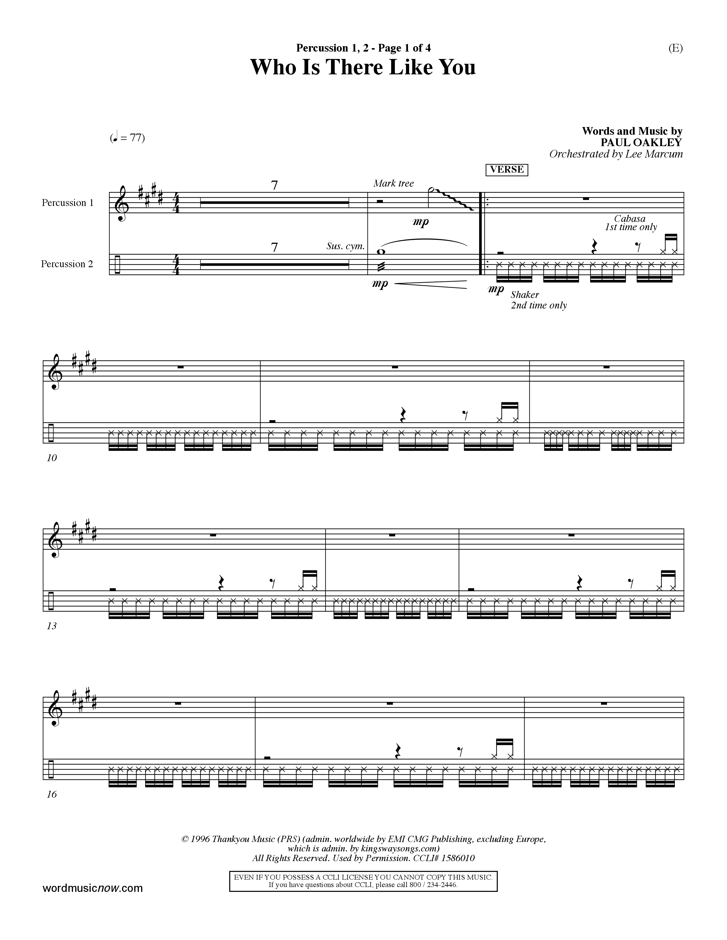 Who is There Like You (Choral Anthem SATB) Percussion 1/2 (Word Music Choral / Orch. Lee Marcum)