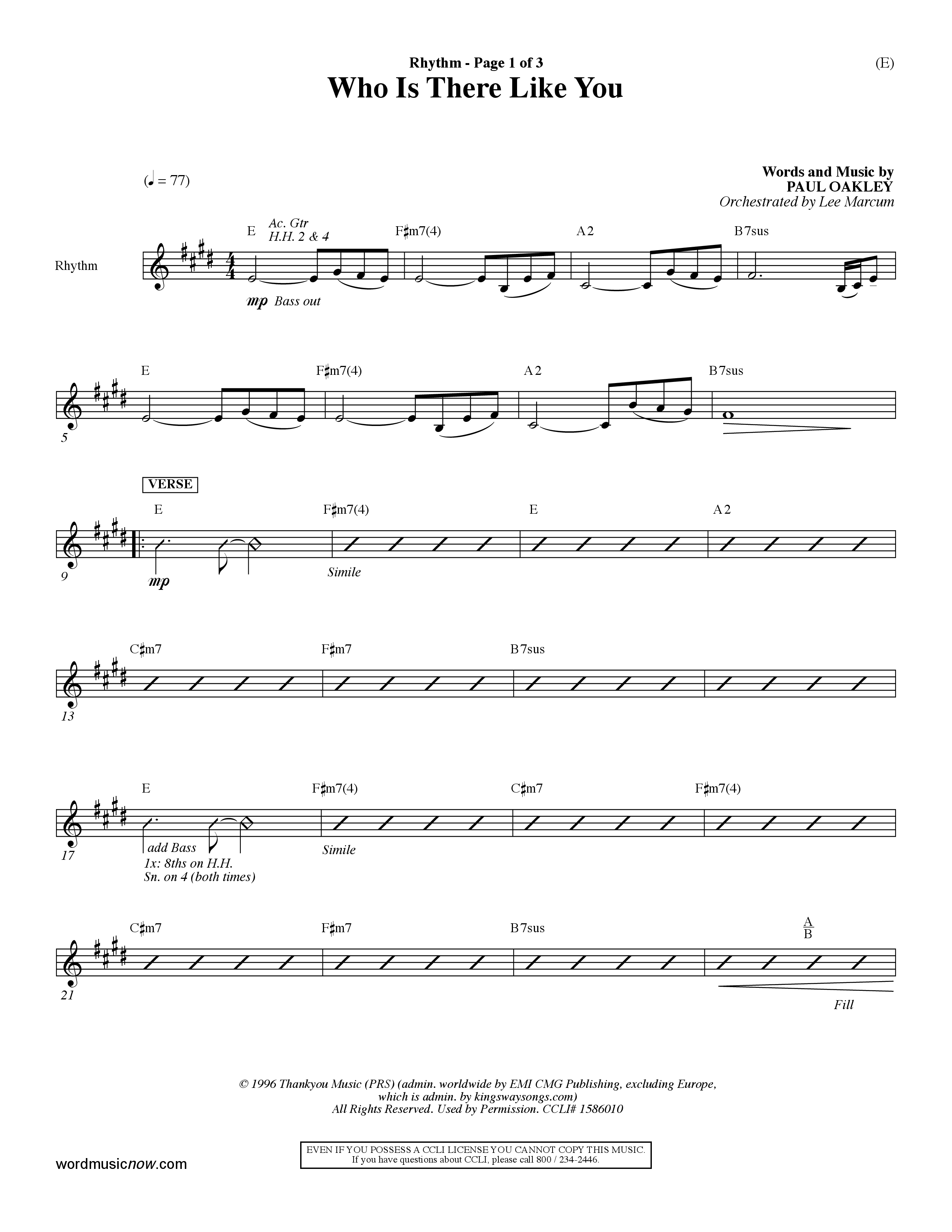 Who is There Like You (Choral Anthem SATB) Rhythm Chart (Word Music Choral / Orch. Lee Marcum)