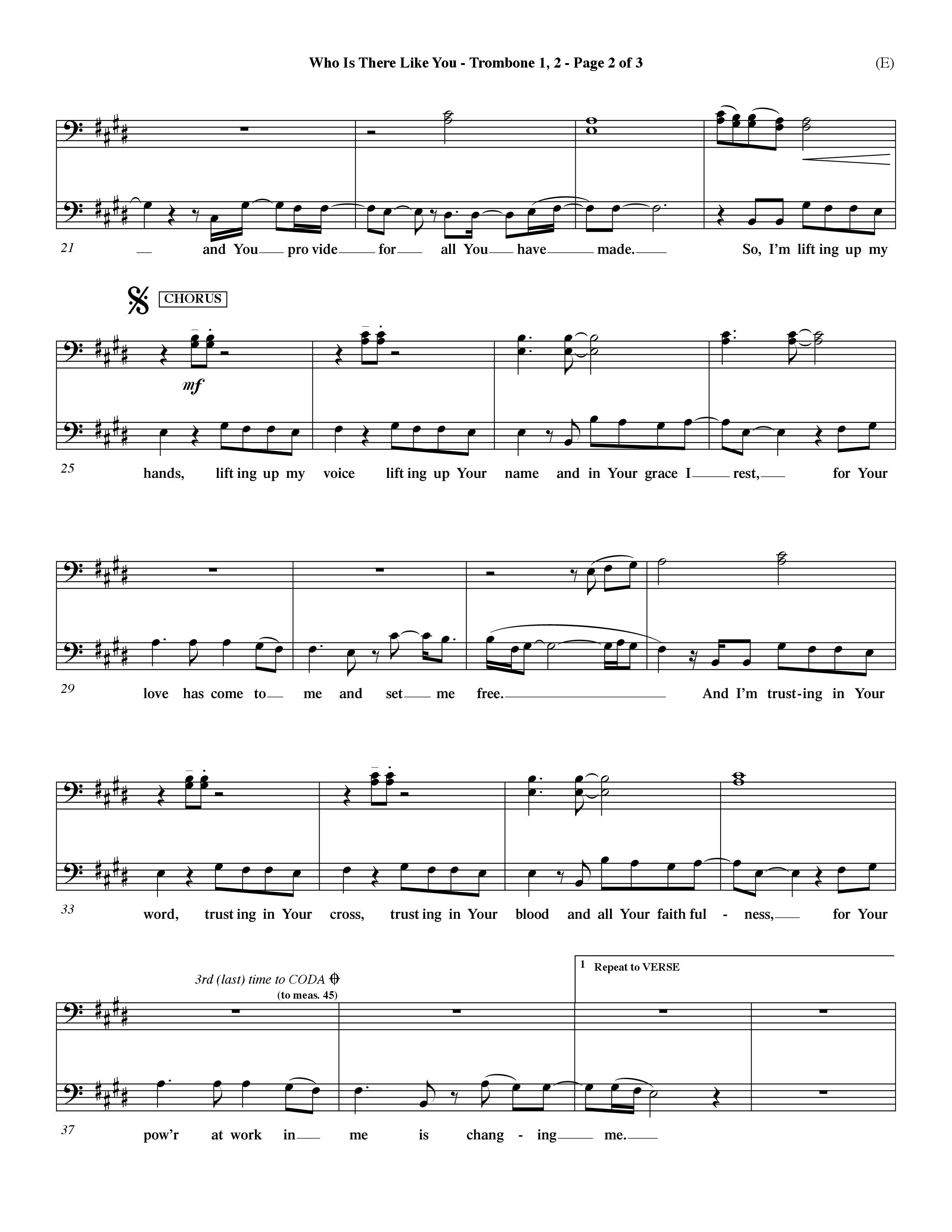 Who is There Like You (Choral Anthem SATB) Trombone 1/2 (Word Music Choral / Orch. Lee Marcum)