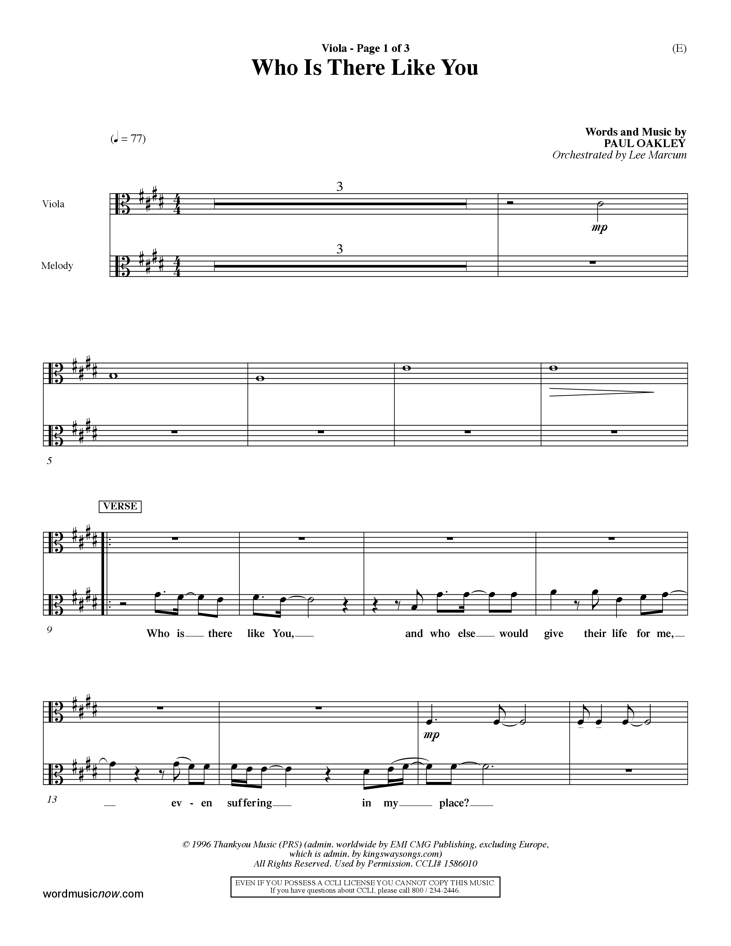 Who is There Like You (Choral Anthem SATB) Viola (Word Music Choral / Orch. Lee Marcum)