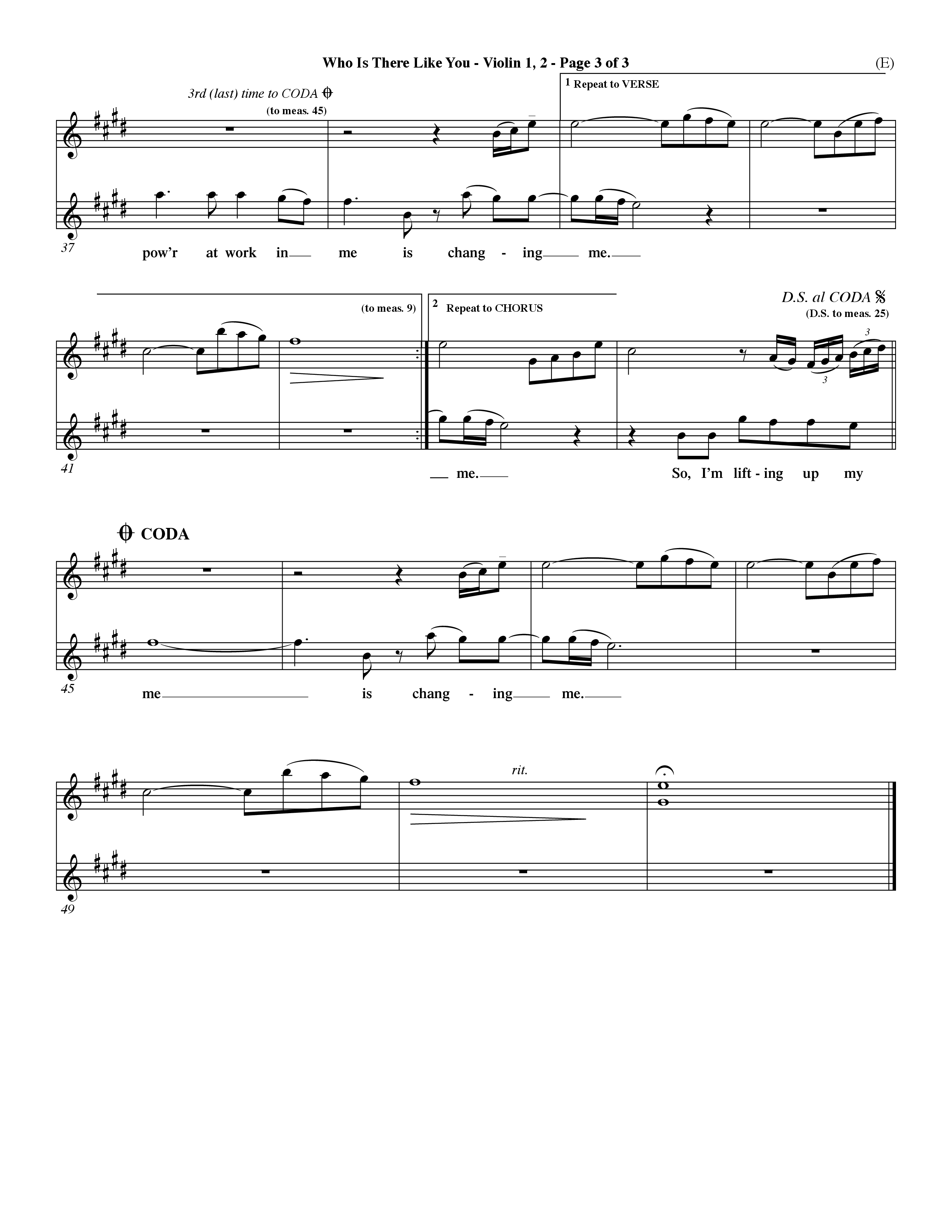 Who is There Like You (Choral Anthem SATB) Violin 1/2 (Word Music Choral / Orch. Lee Marcum)