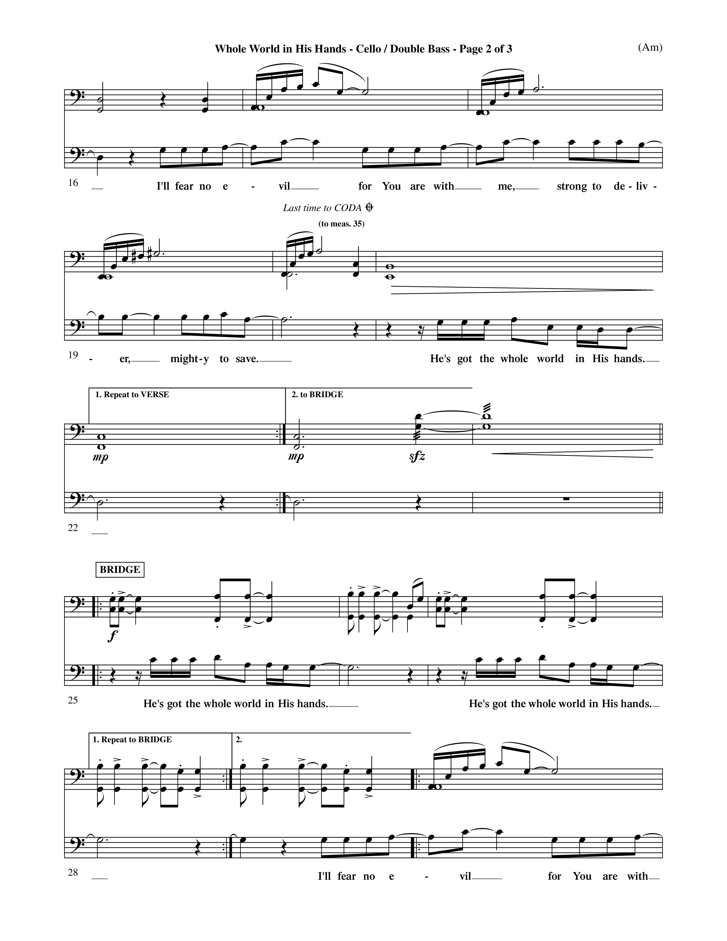 Whole World In His Hands (Choral Anthem SATB) Cello/Bass (Word Music Choral / Arr. David Shipps)