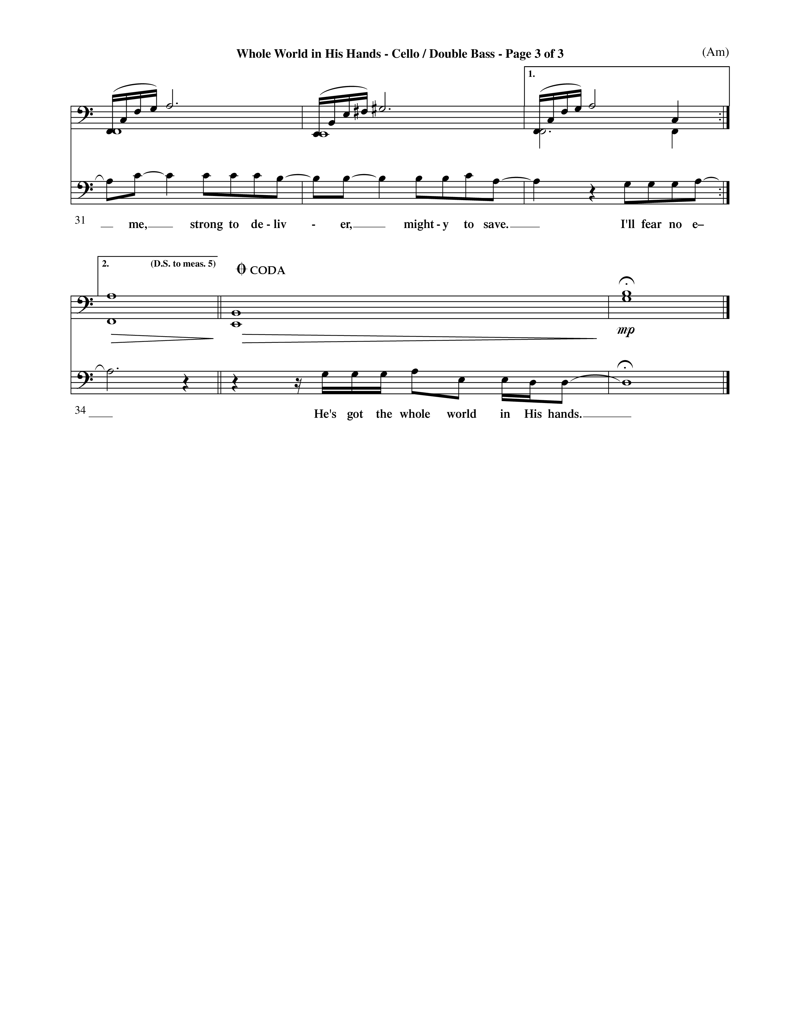 Whole World In His Hands (Choral Anthem SATB) Cello/Bass (Word Music Choral / Arr. David Shipps)