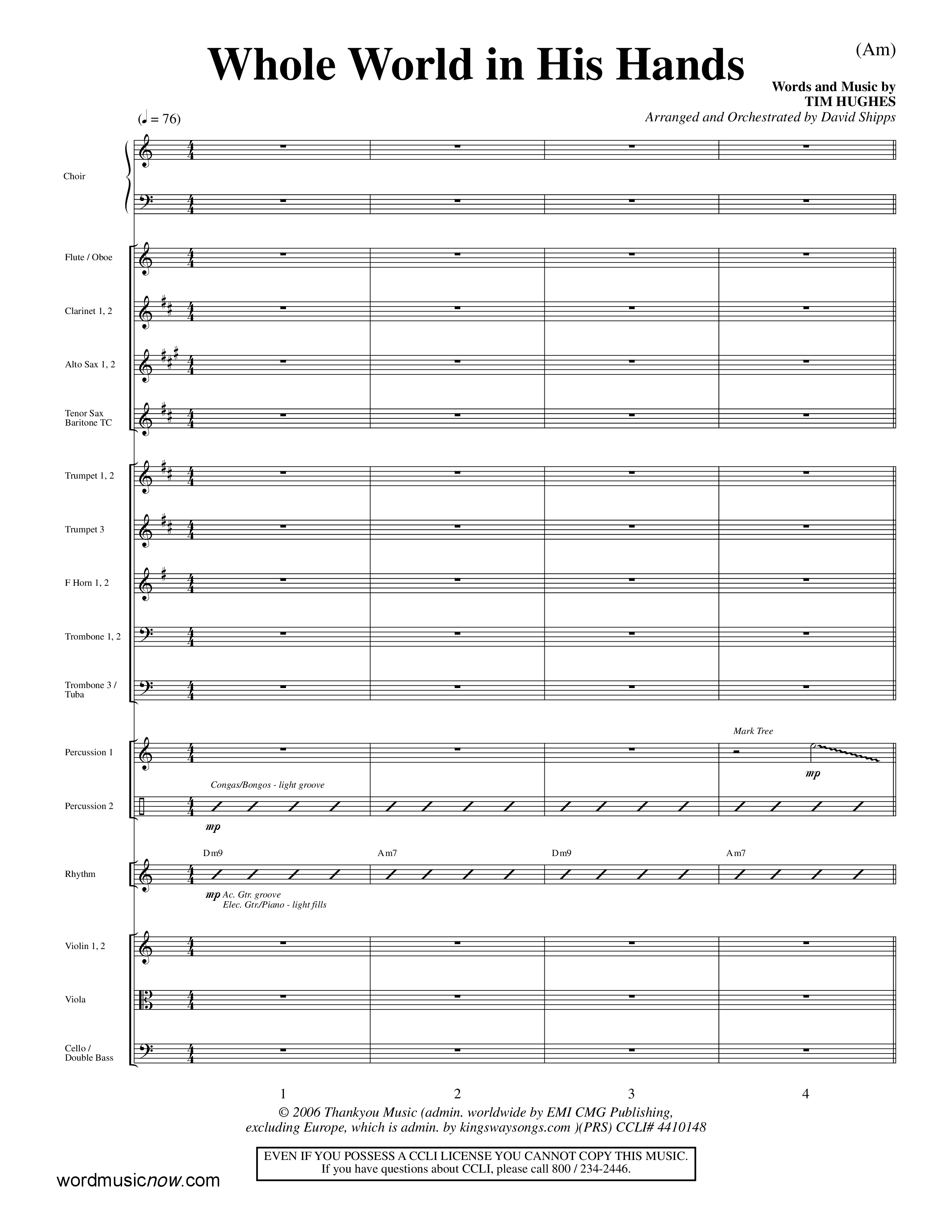 Whole World In His Hands (Choral Anthem SATB) Orchestration (Word Music Choral / Arr. David Shipps)