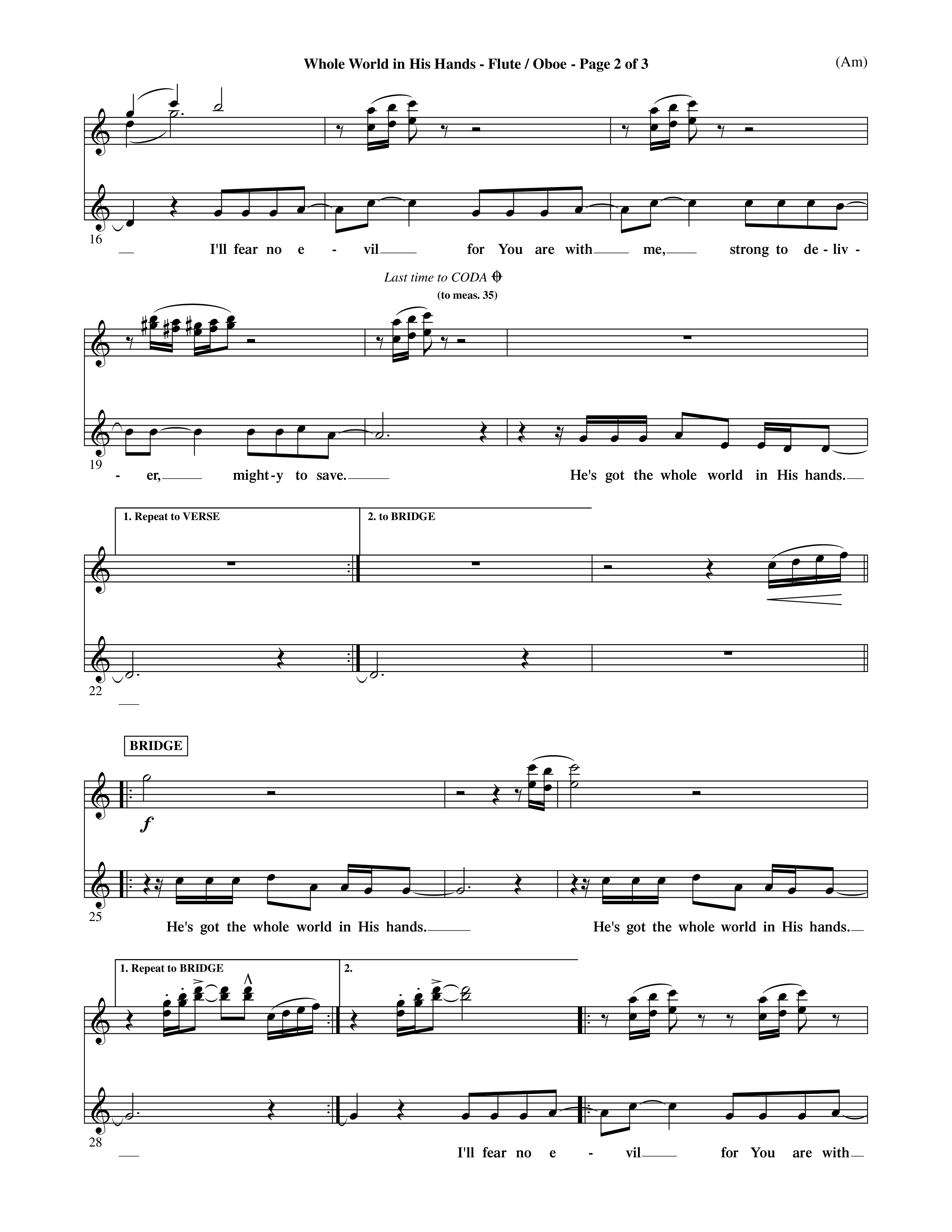 Whole World In His Hands (Choral Anthem SATB) Flute/Oboe (Word Music Choral / Arr. David Shipps)