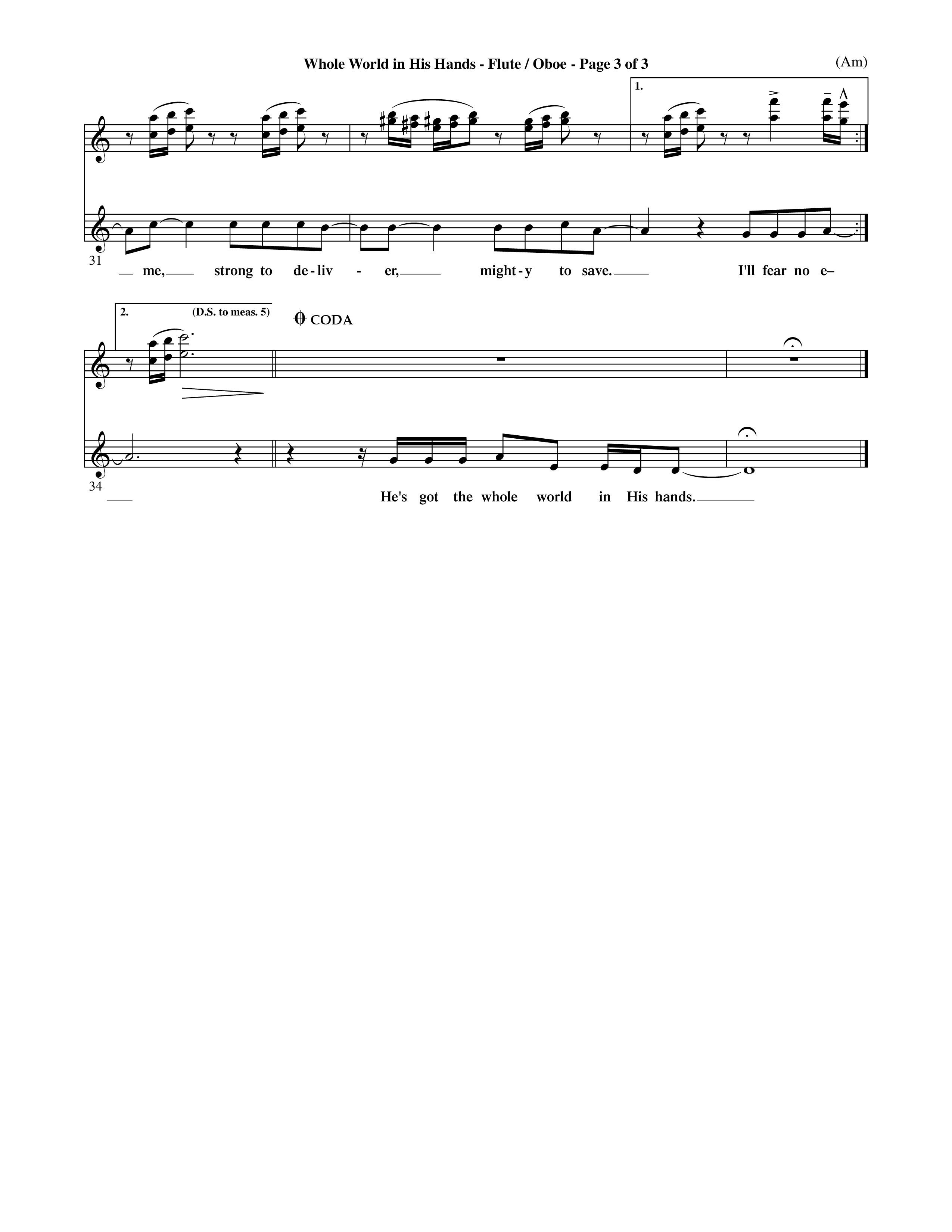Whole World In His Hands (Choral Anthem SATB) Flute/Oboe (Word Music Choral / Arr. David Shipps)