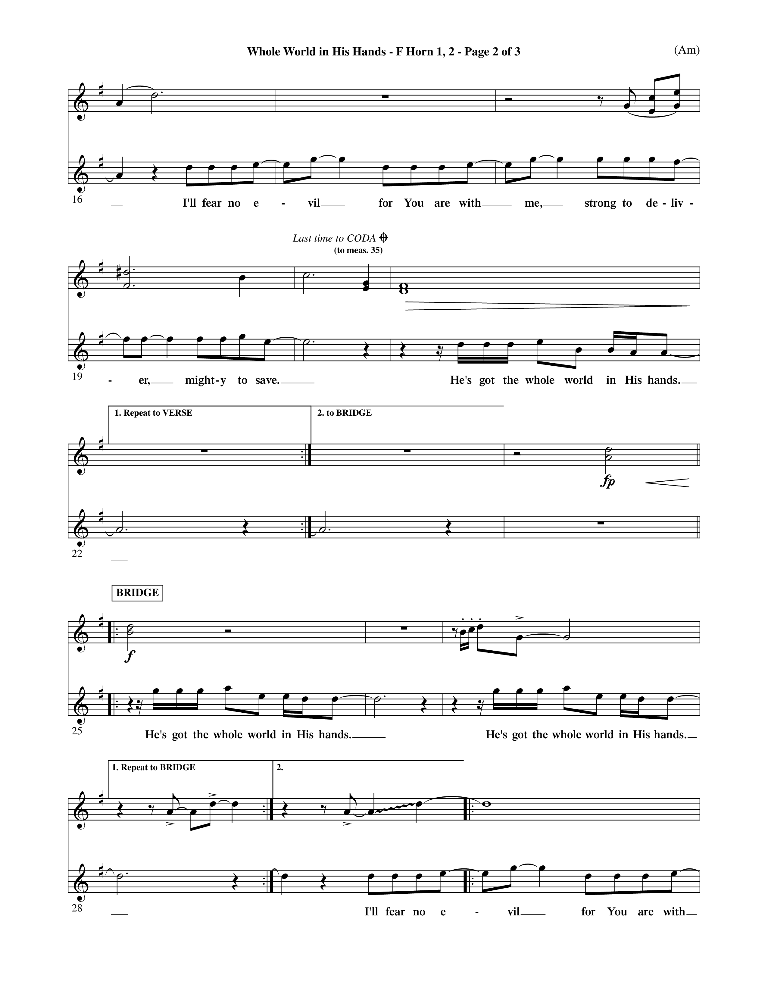 Whole World In His Hands (Choral Anthem SATB) French Horn (Word Music Choral / Arr. David Shipps)