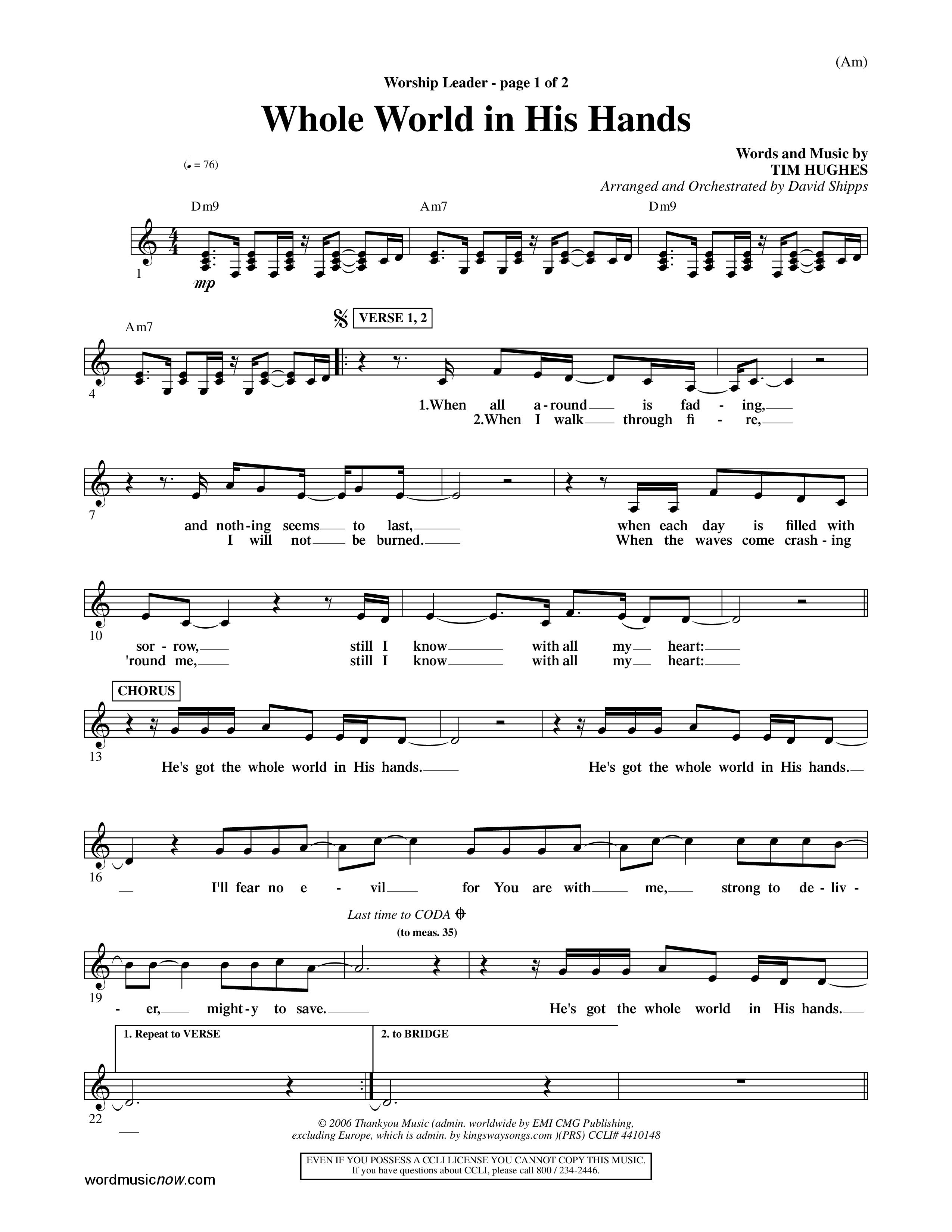 Whole World In His Hands (Choral Anthem SATB) Rhythm Pack (Word Music Choral / Arr. David Shipps)
