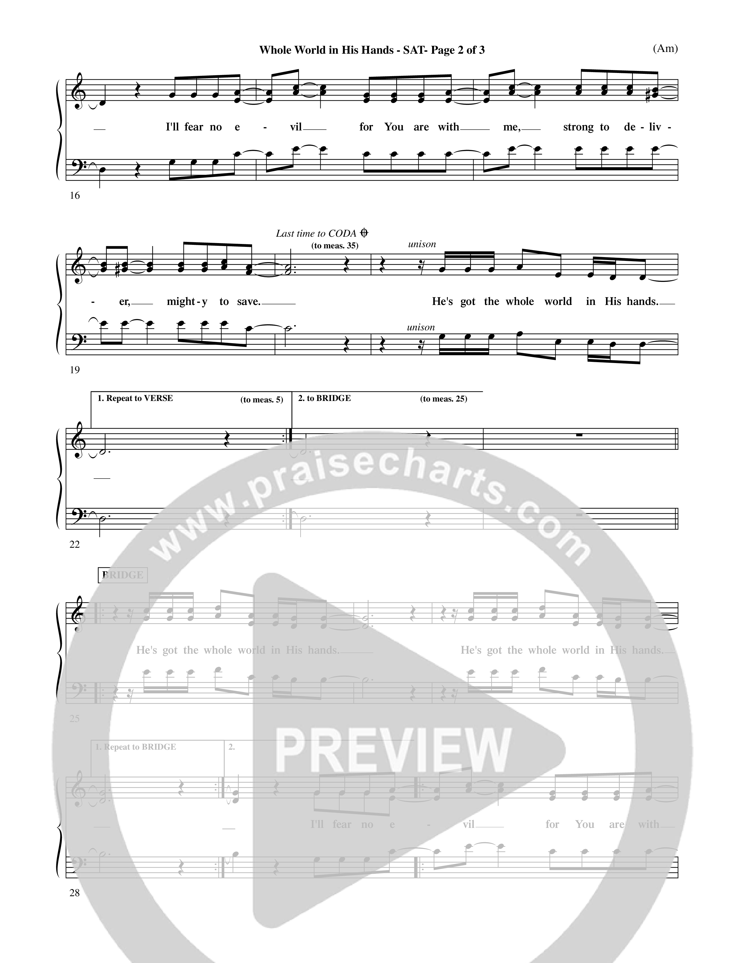 Whole World In His Hands (Choral Anthem SATB) Lead Sheet (SAT) (Word Music Choral / Arr. David Shipps)