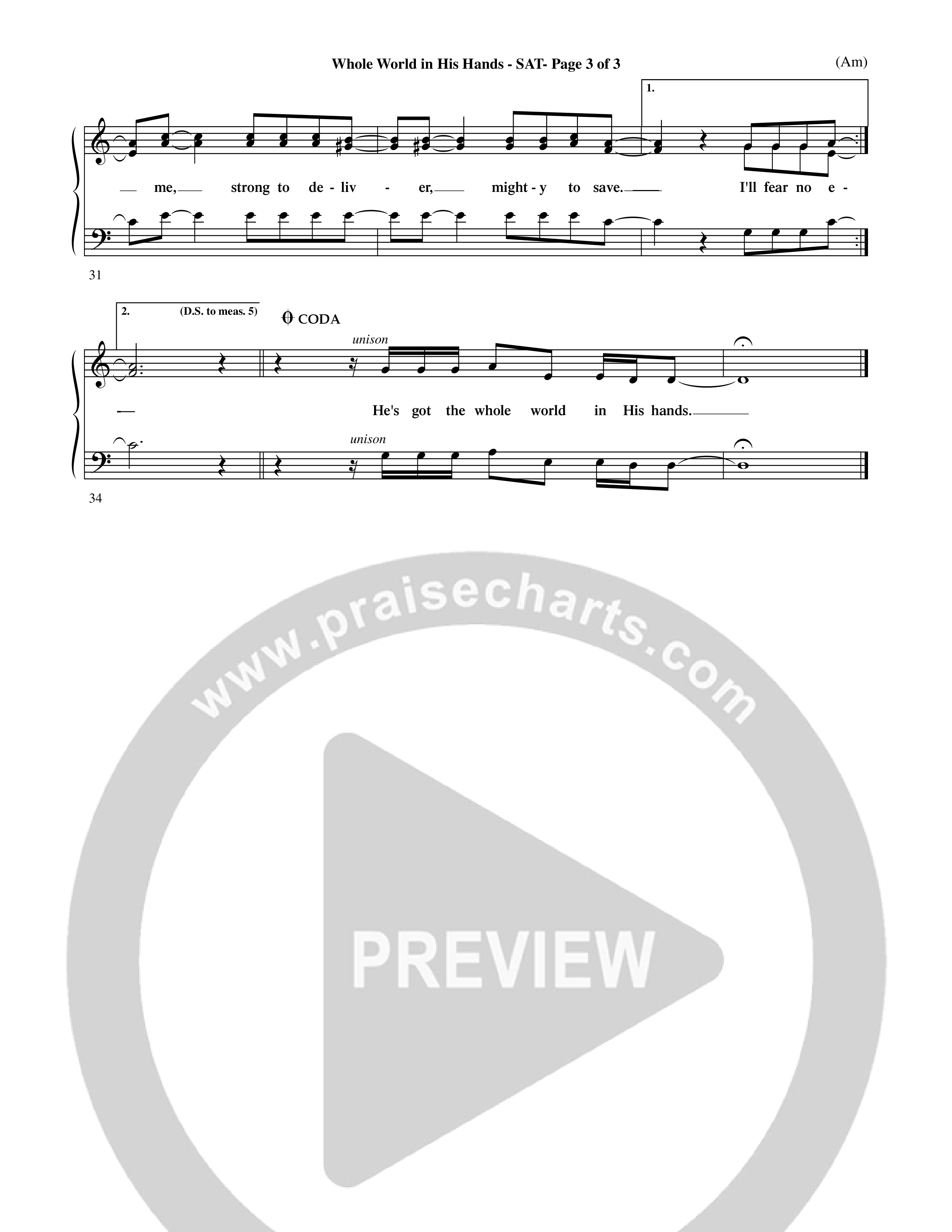 Whole World In His Hands (Choral Anthem SATB) Lead Sheet (SAT) (Word Music Choral / Arr. David Shipps)