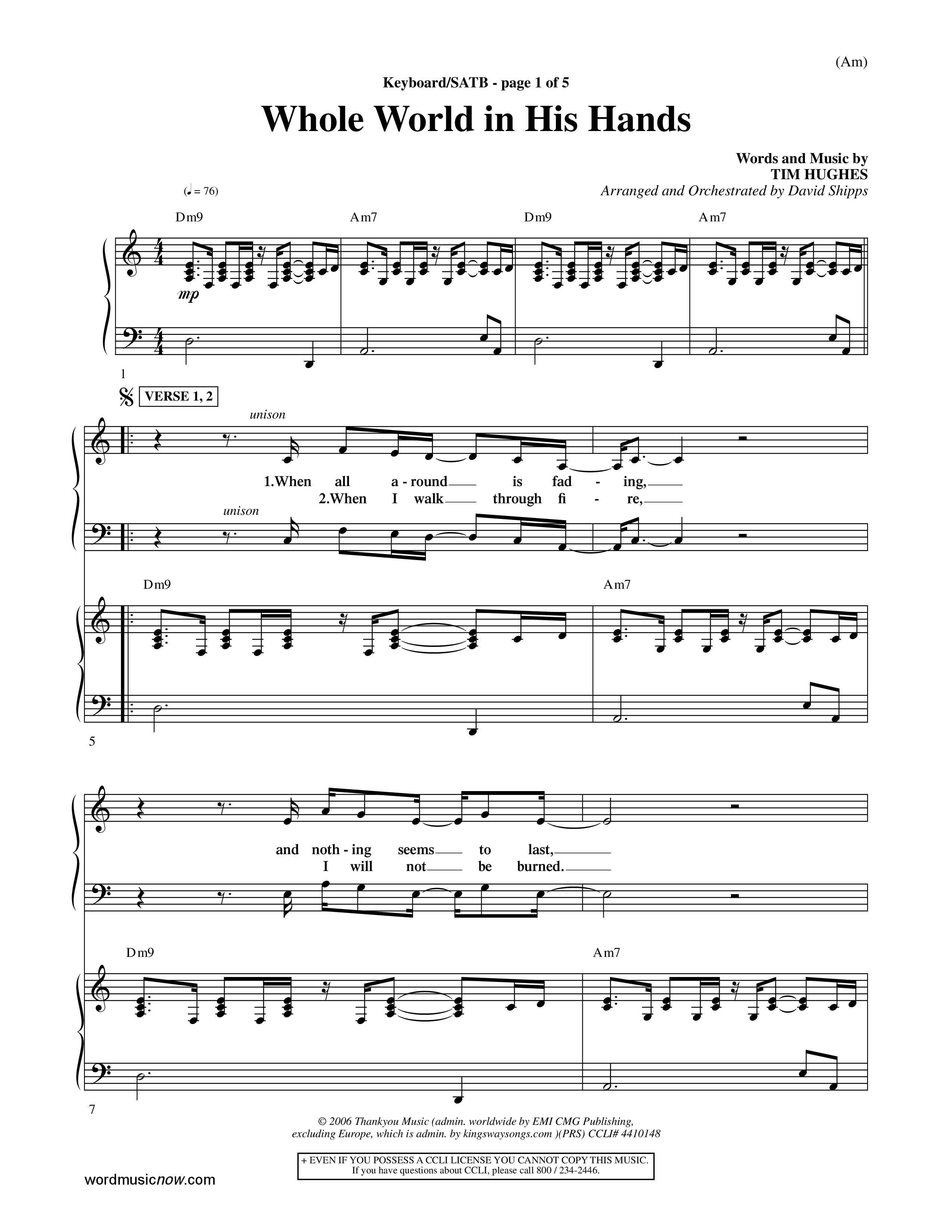 Whole World In His Hands (Choral Anthem SATB) Keyboard/Vocal (SATB) (Word Music Choral / Arr. David Shipps)