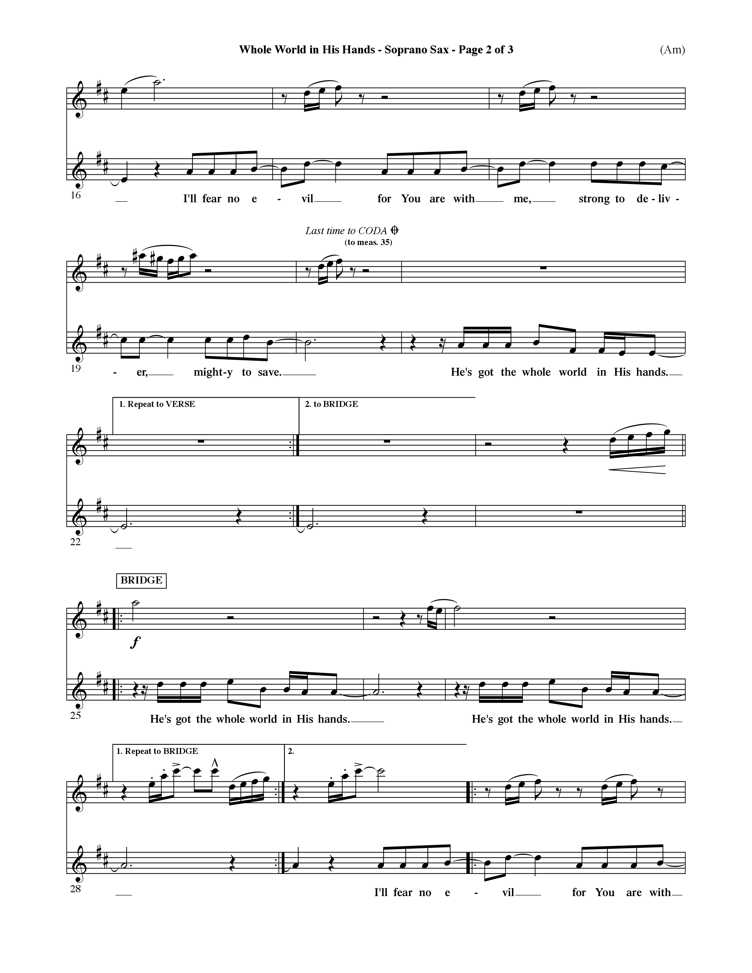 Whole World In His Hands (Choral Anthem SATB) Saxophone (Word Music Choral / Arr. David Shipps)