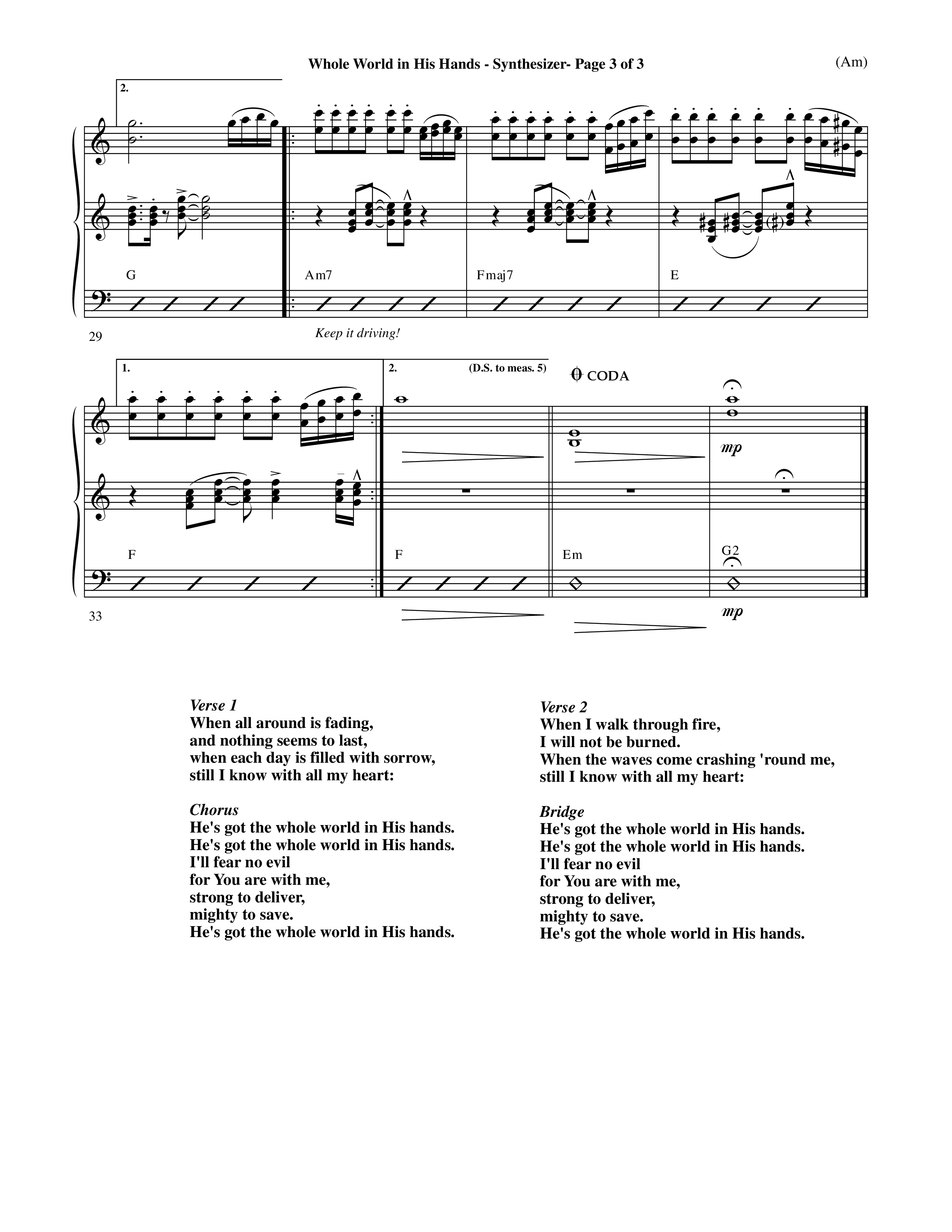 Whole World In His Hands (Choral Anthem SATB) Synth (Word Music Choral / Arr. David Shipps)