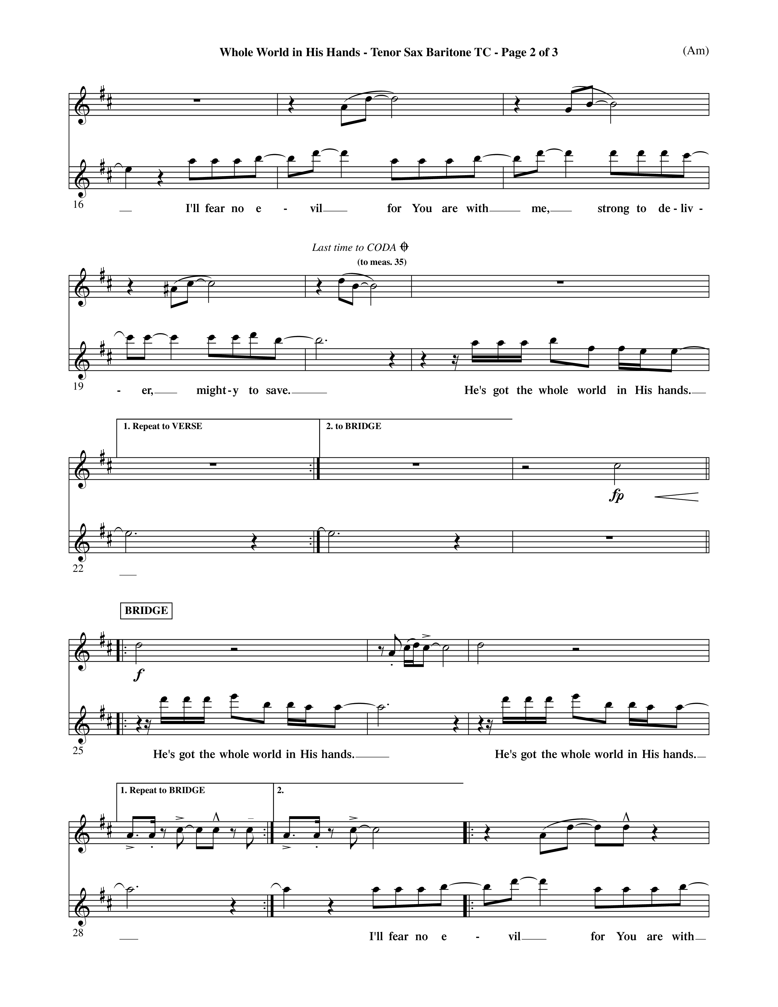 Whole World In His Hands (Choral Anthem SATB) Tenor Sax/Baritone T.C. (Word Music Choral / Arr. David Shipps)