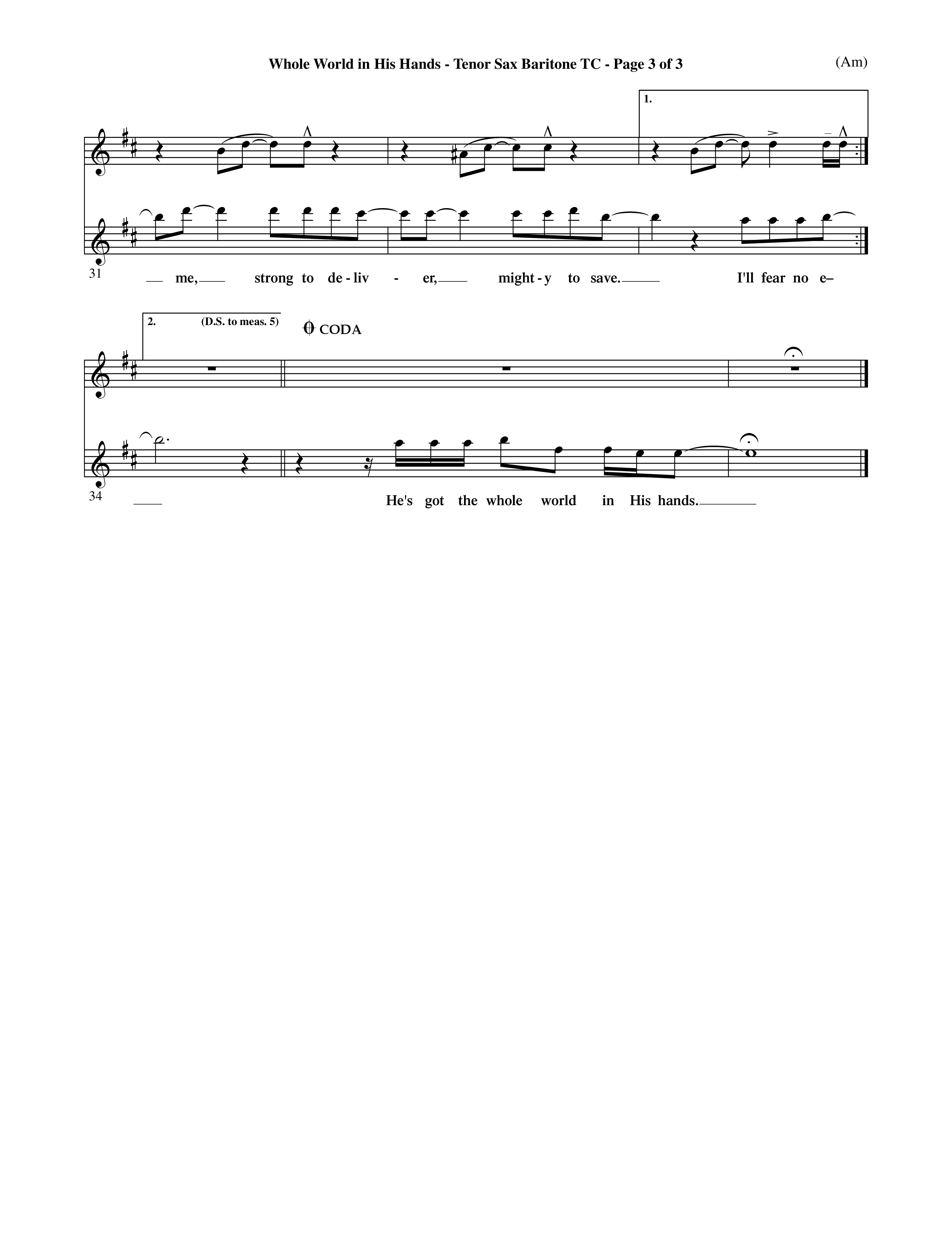 Whole World In His Hands (Choral Anthem SATB) Tenor Sax/Baritone T.C. (Word Music Choral / Arr. David Shipps)