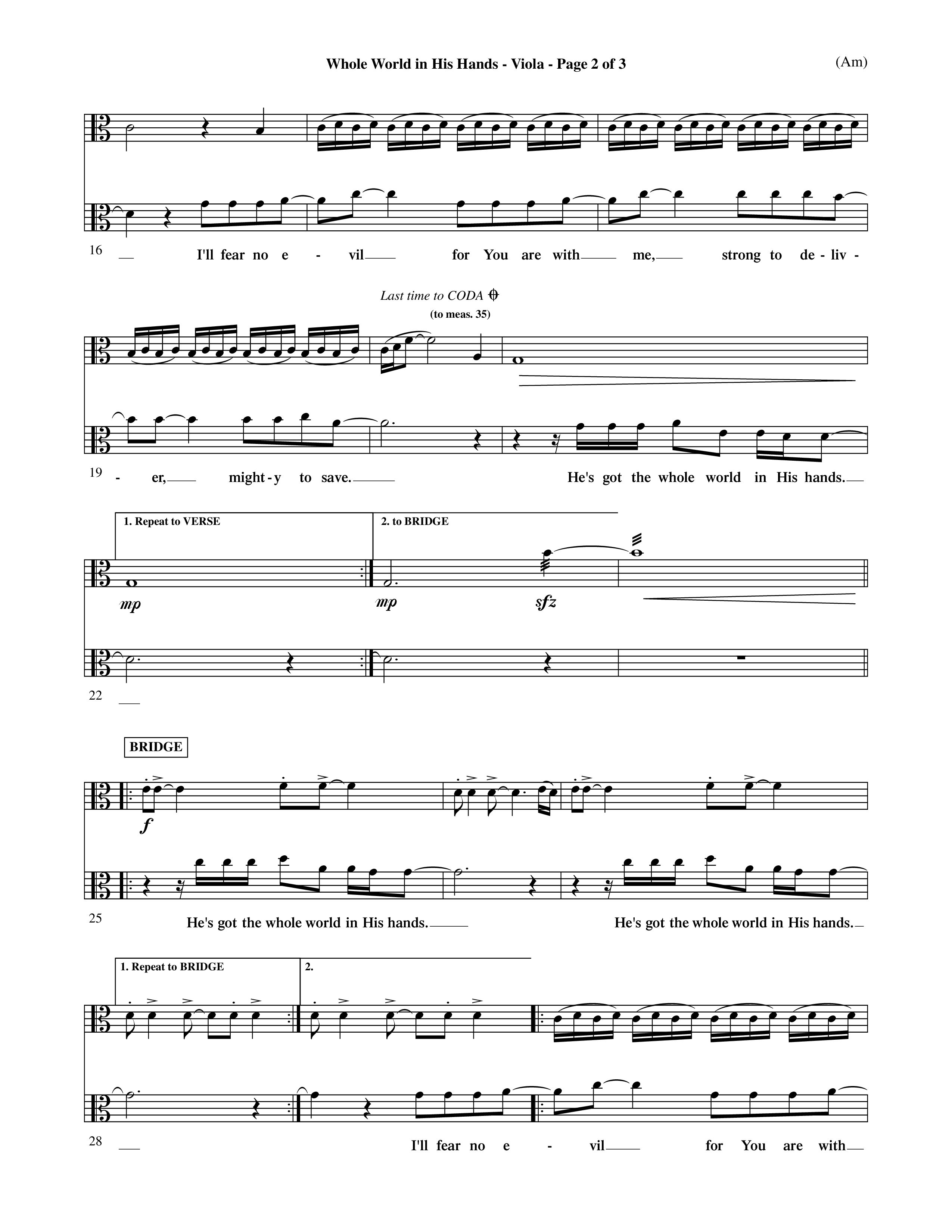 Whole World In His Hands (Choral Anthem SATB) Viola (Word Music Choral / Arr. David Shipps)