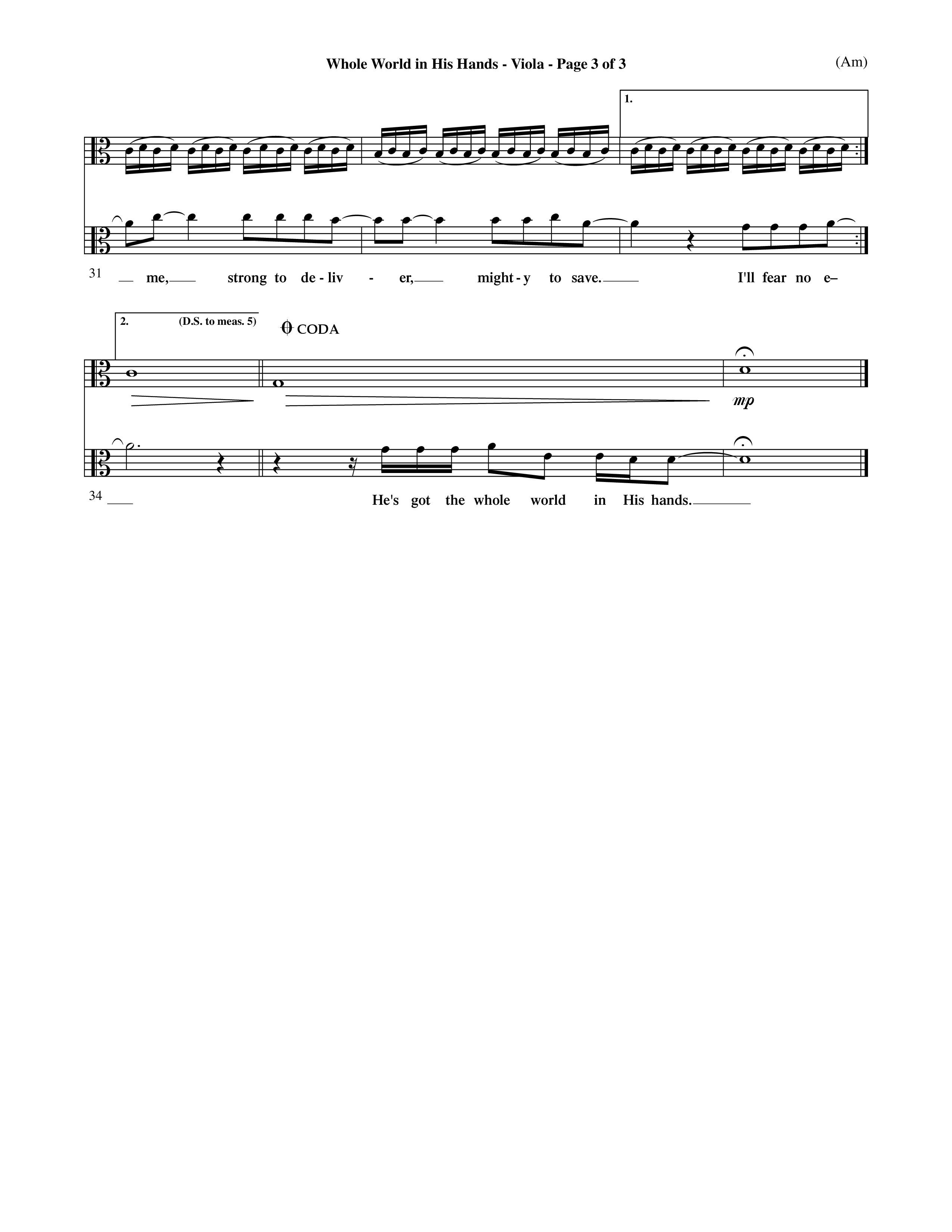 Whole World In His Hands (Choral Anthem SATB) Viola (Word Music Choral / Arr. David Shipps)