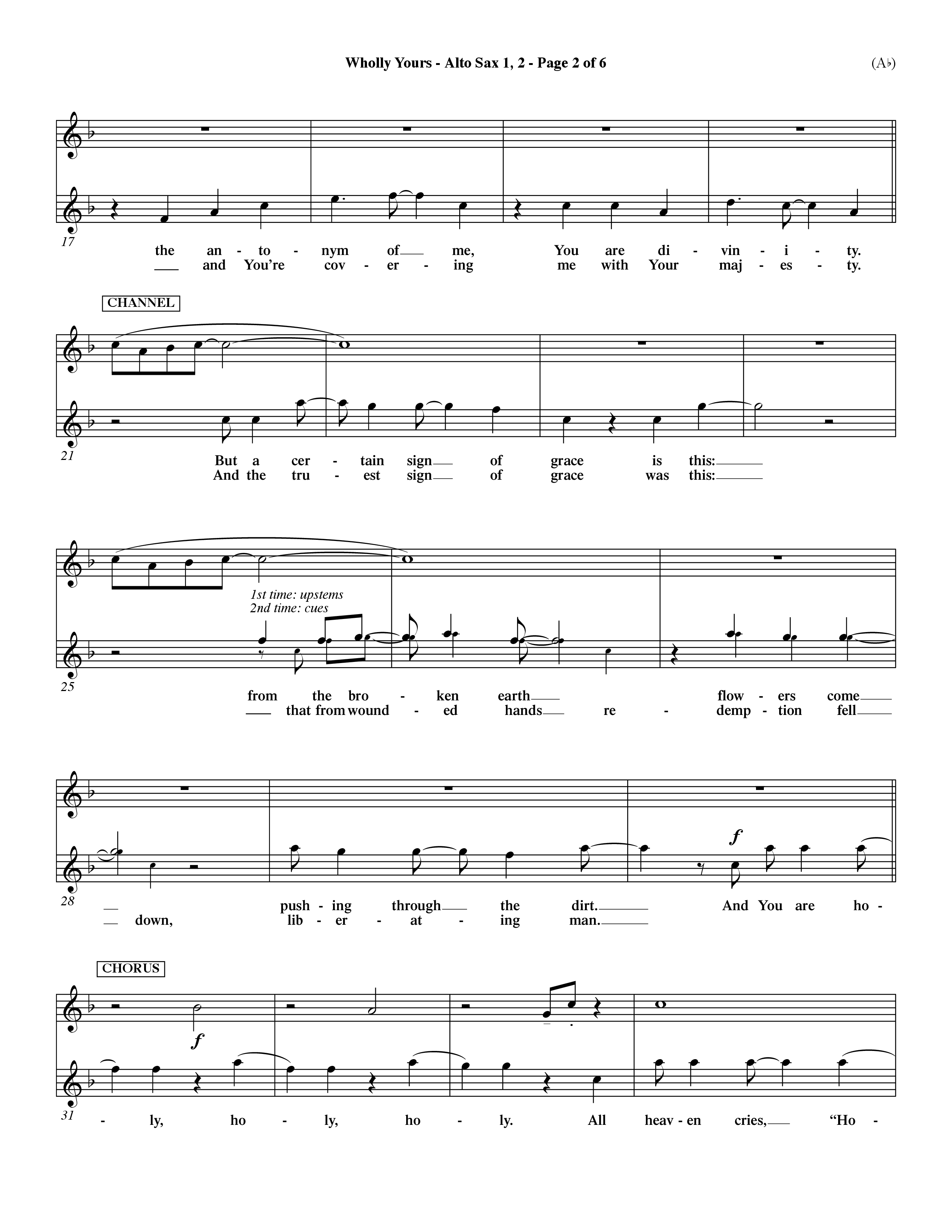 Wholly Yours (Choral Anthem SATB) Alto Sax 1/2 (Word Music Choral / Orch. Dave Williamson)