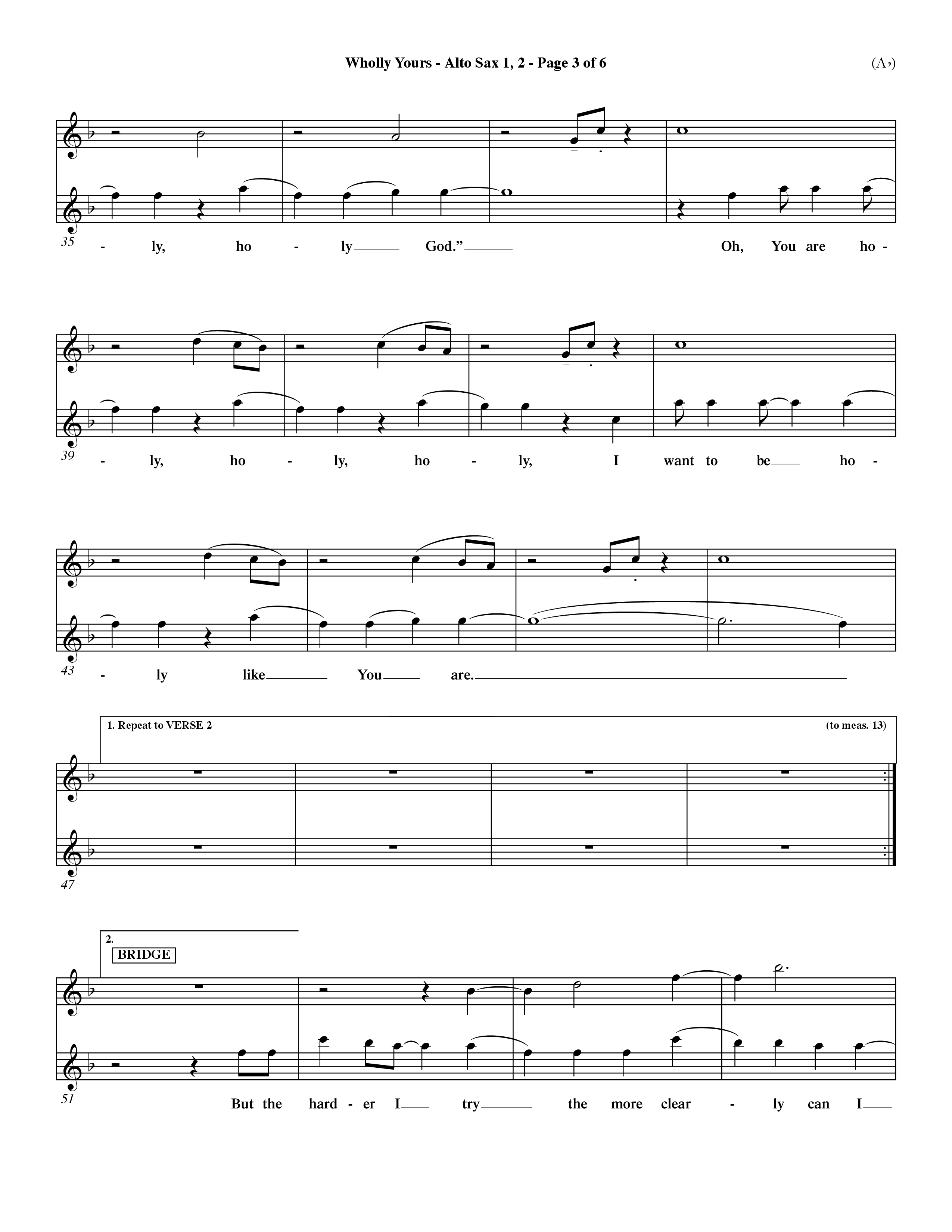 Wholly Yours (Choral Anthem SATB) Alto Sax 1/2 (Word Music Choral / Orch. Dave Williamson)