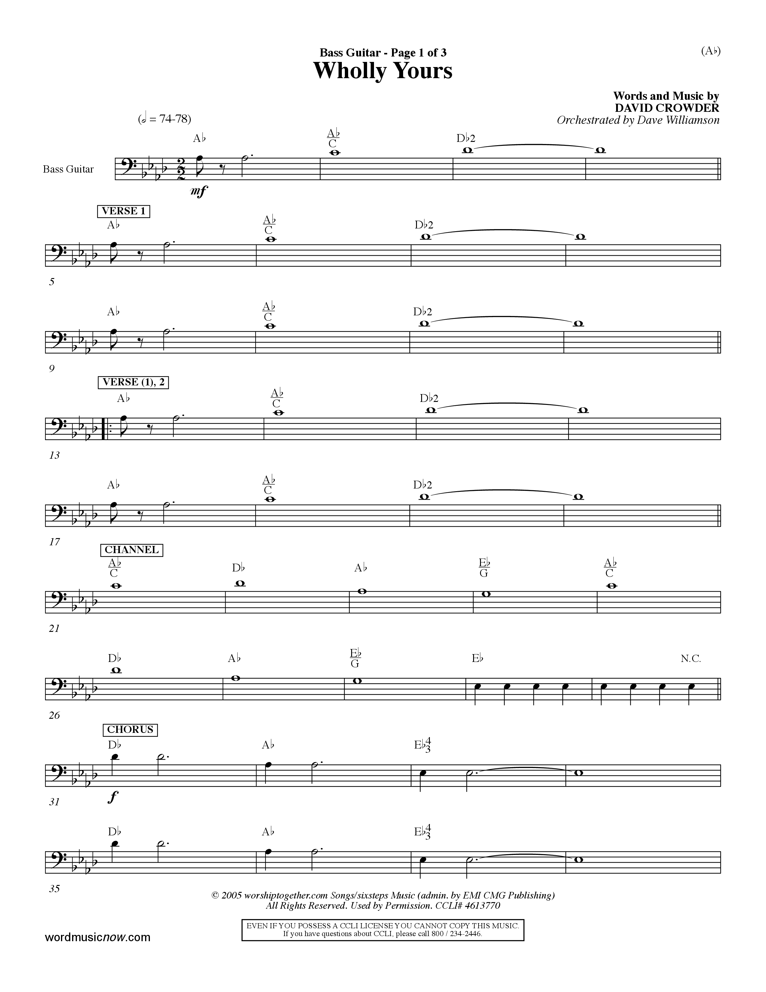 Wholly Yours (Choral Anthem SATB) Bass Guitar (Word Music Choral / Orch. Dave Williamson)