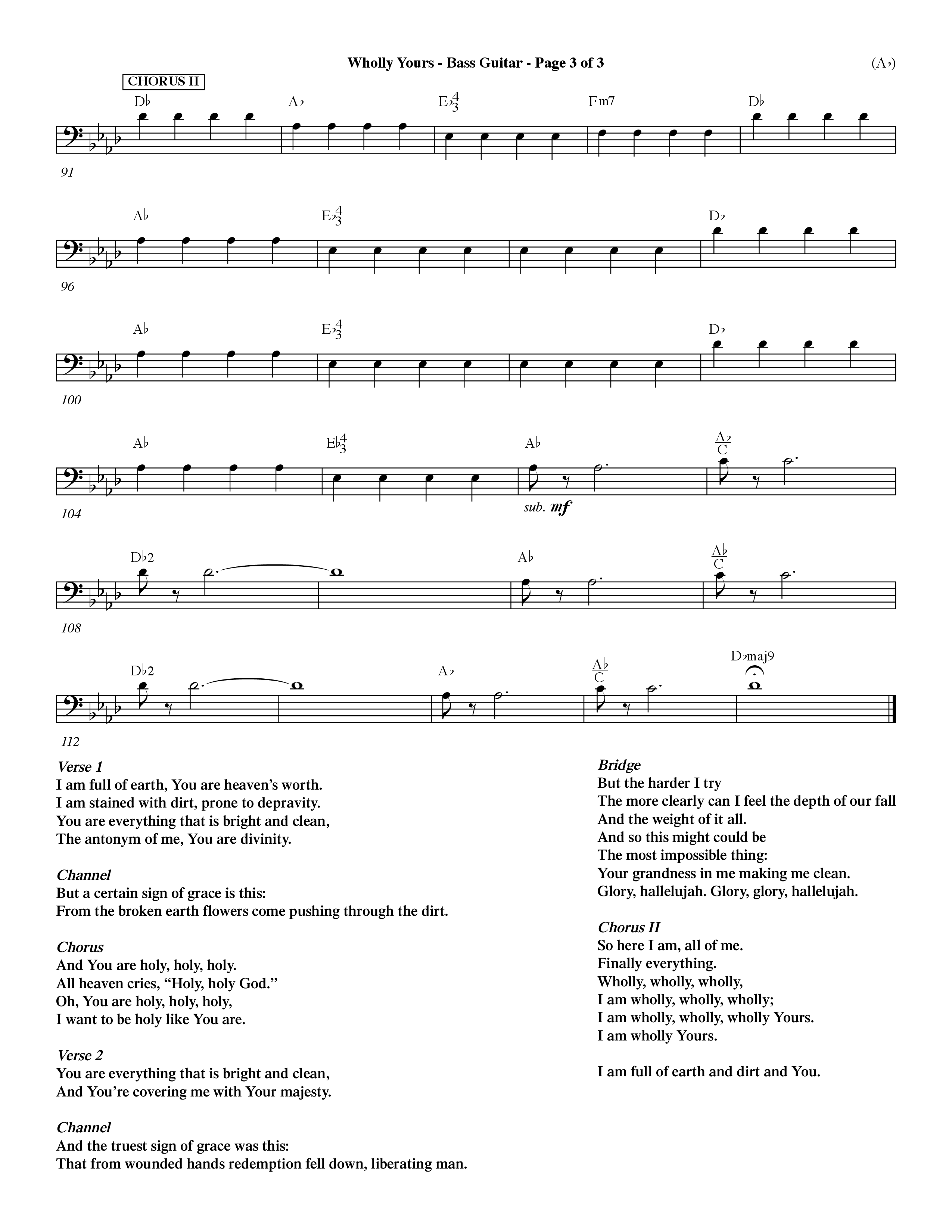 Wholly Yours (Choral Anthem SATB) Bass Guitar (Word Music Choral / Orch. Dave Williamson)
