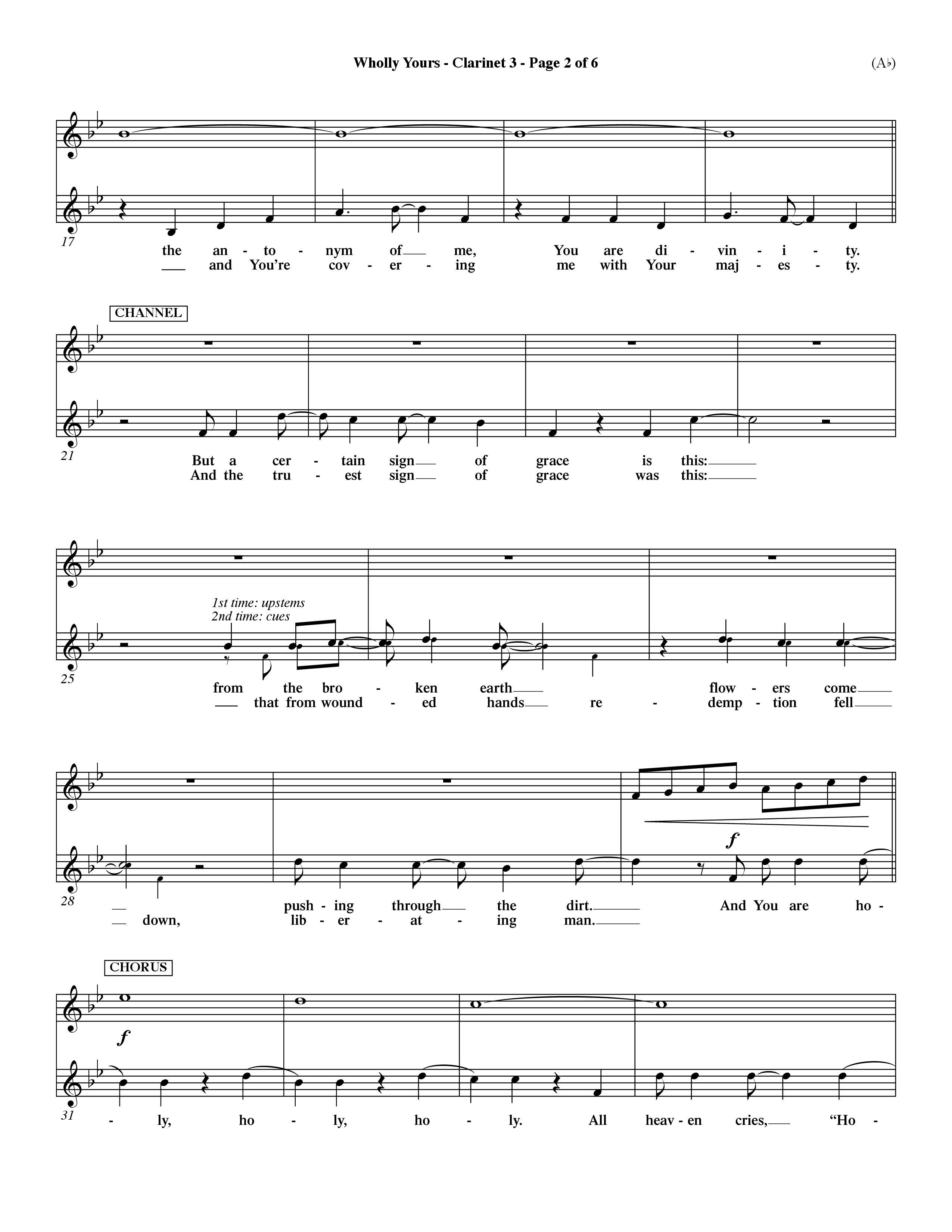 Wholly Yours (Choral Anthem SATB) Clarinet 3 (Word Music Choral / Orch. Dave Williamson)