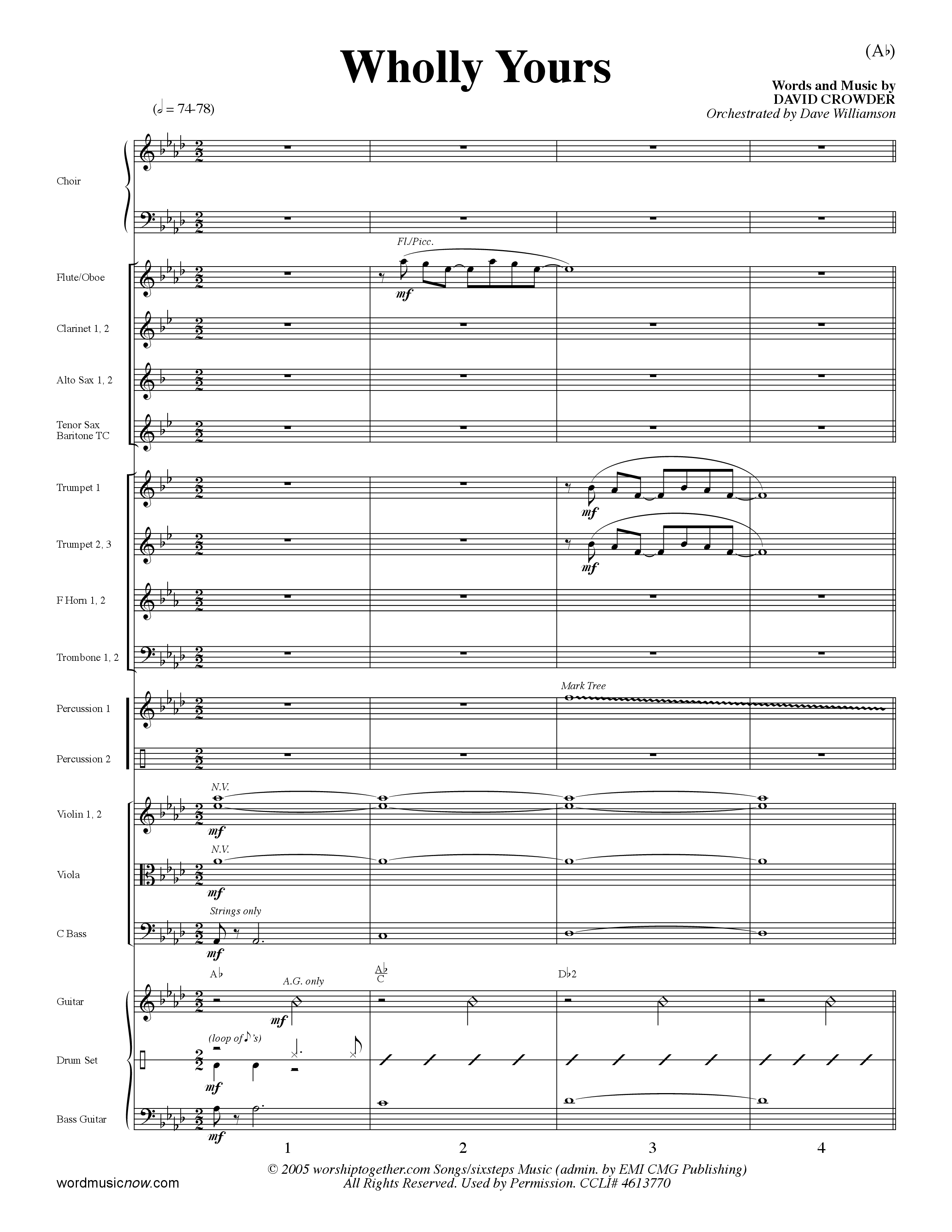 Wholly Yours (Choral Anthem SATB) Orchestration (Word Music Choral / Orch. Dave Williamson)