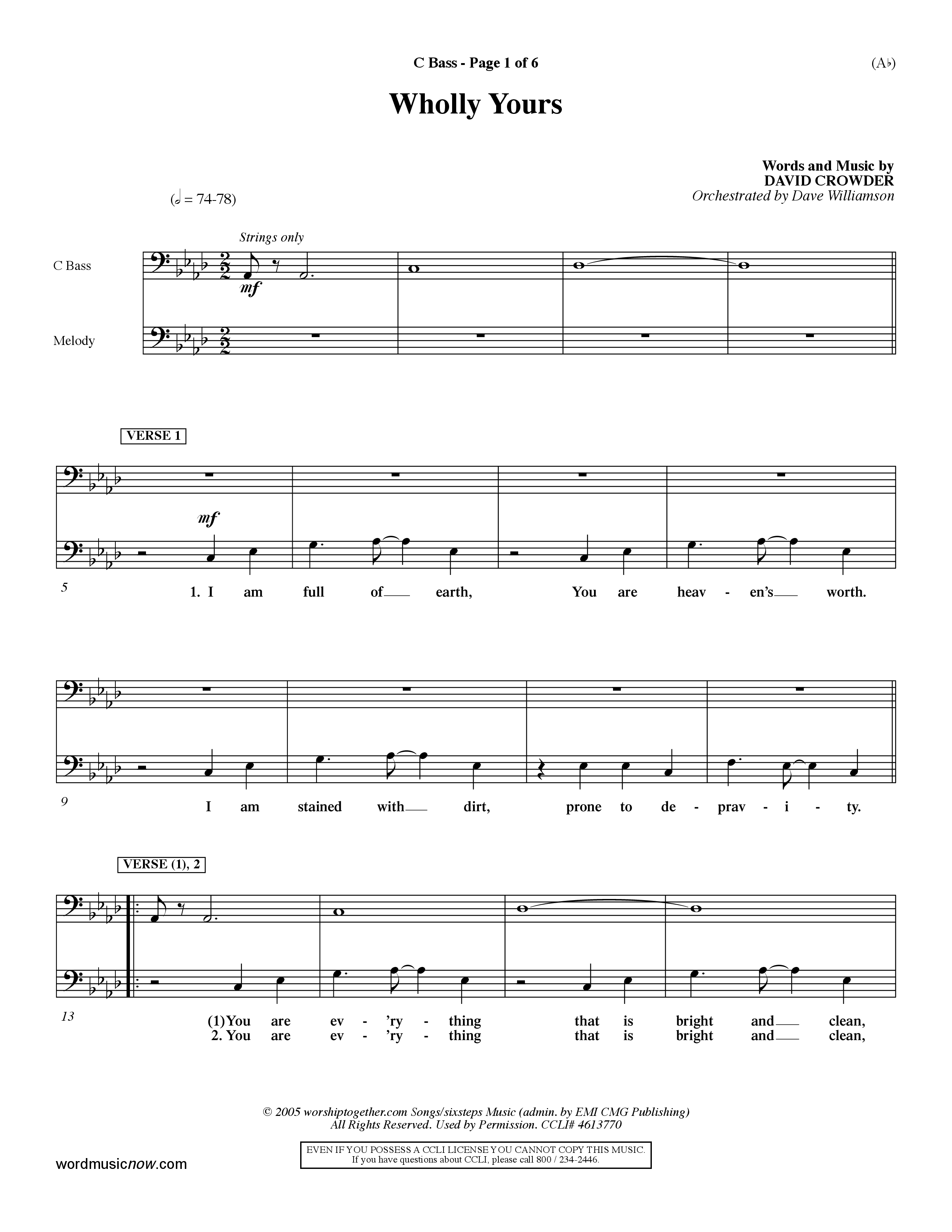 Wholly Yours (Choral Anthem SATB) Contrabass (Word Music Choral / Orch. Dave Williamson)