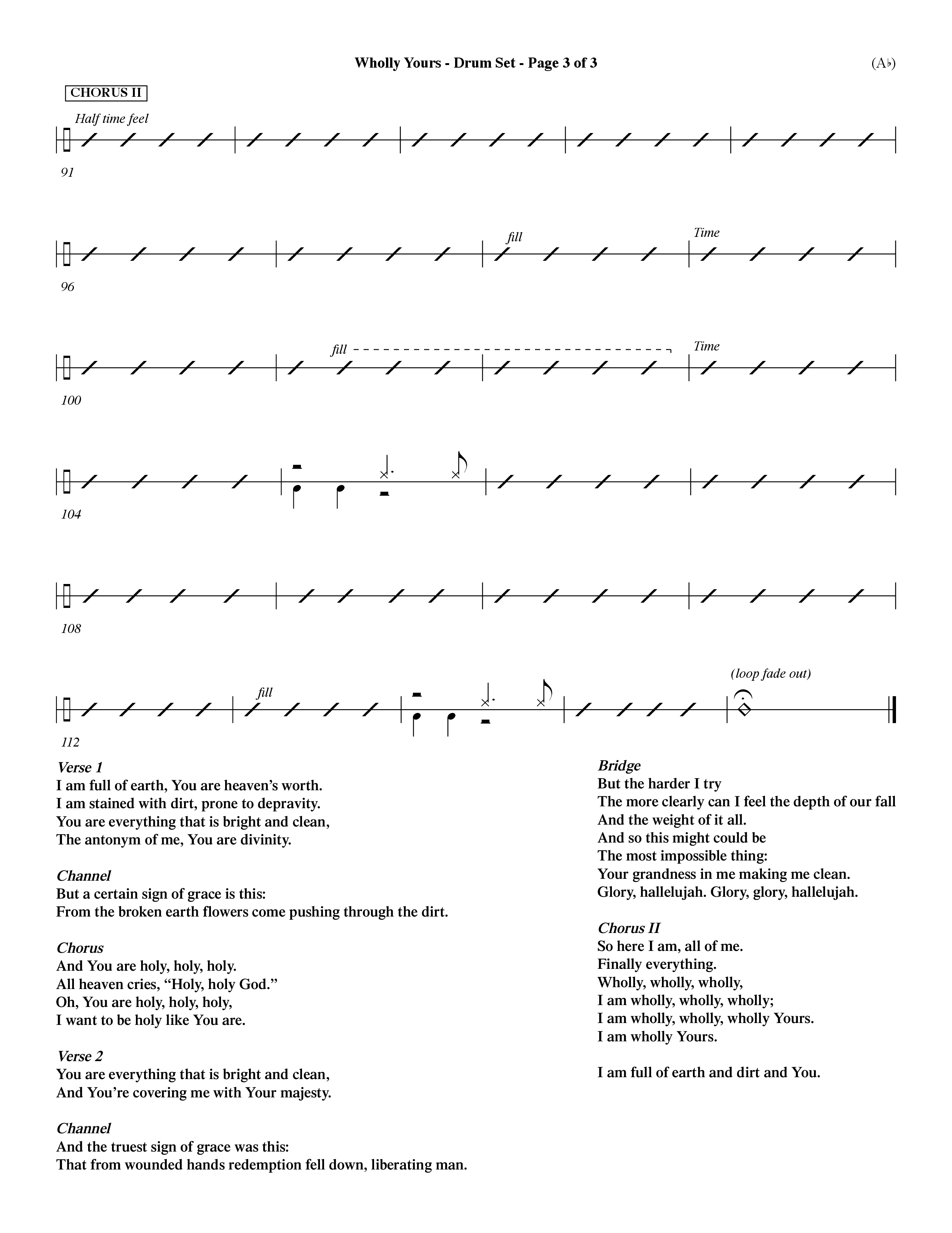 Wholly Yours (Choral Anthem SATB) Drum Set (Word Music Choral / Orch. Dave Williamson)
