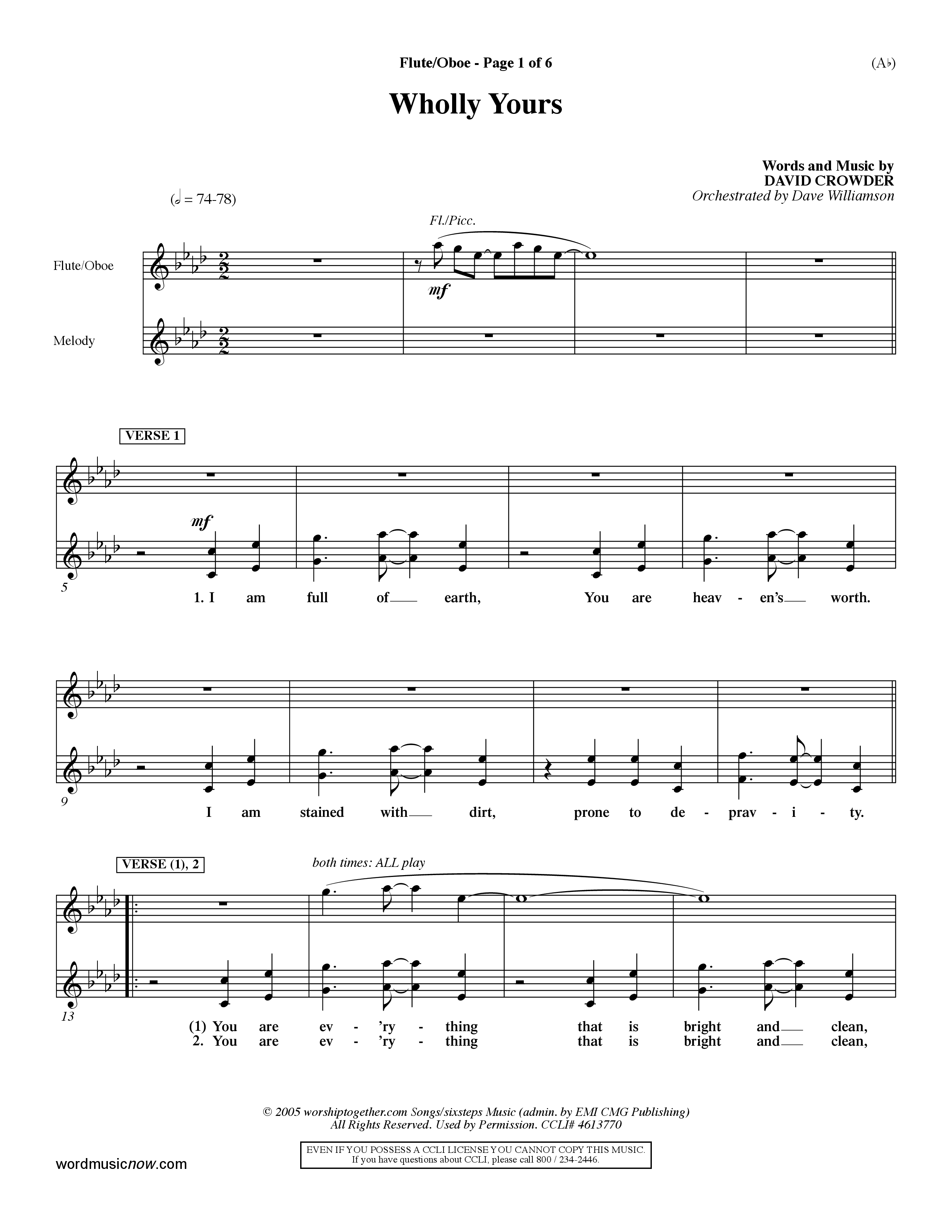 Wholly Yours (Choral Anthem SATB) Flute/Oboe (Word Music Choral / Orch. Dave Williamson)