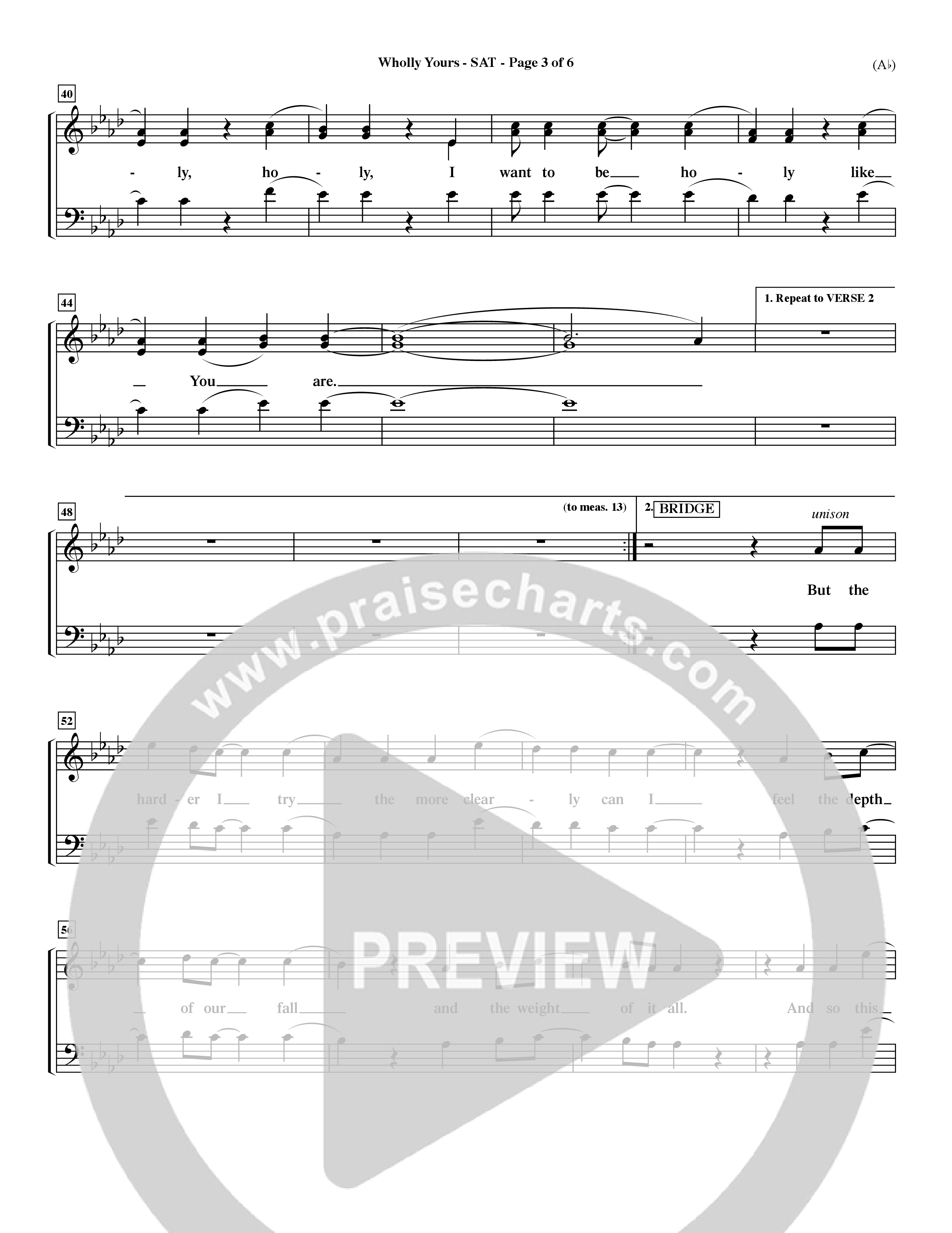 Wholly Yours (Choral Anthem SATB) Lead Sheet (SAT) (Word Music Choral / Orch. Dave Williamson)